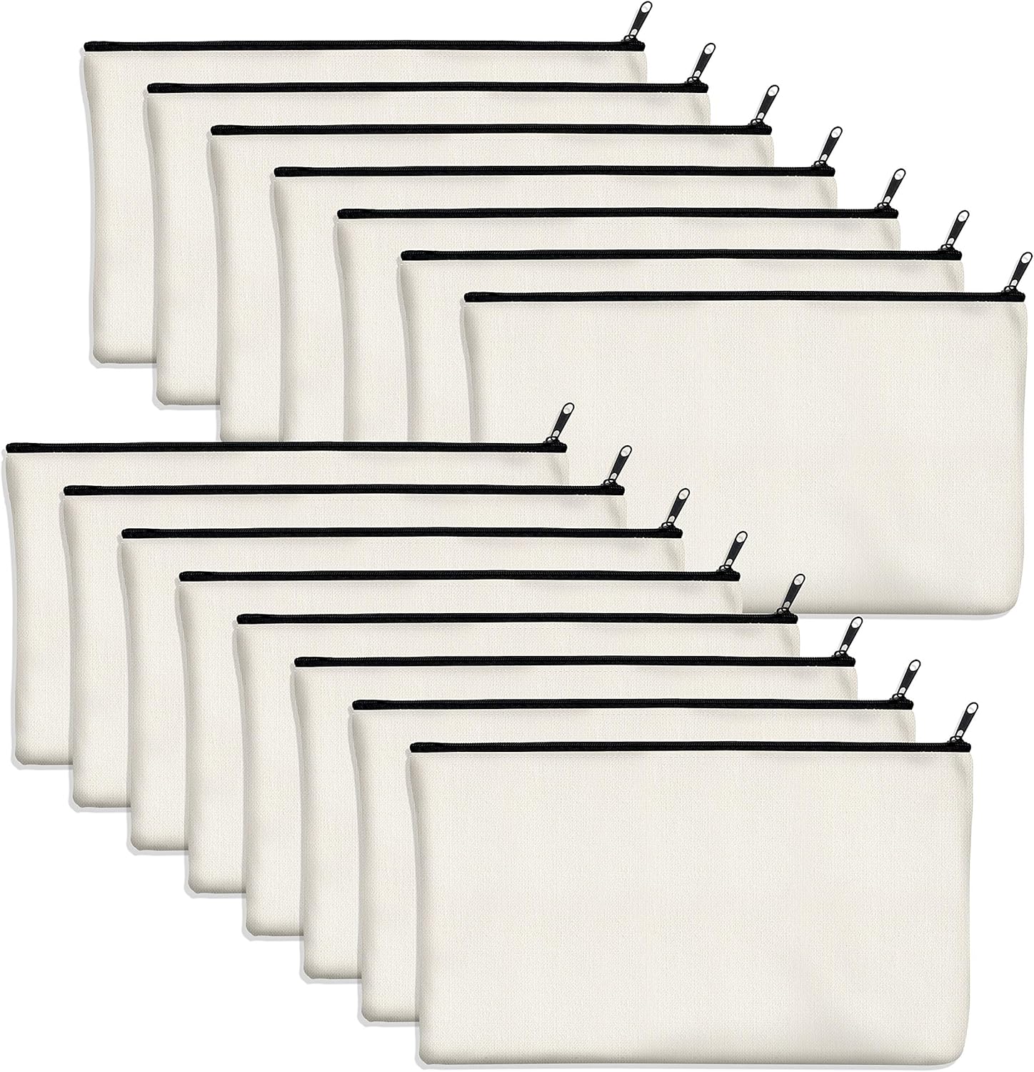 15 Pack Blank Cotton Canvas DIY Craft Zipper Bags Pouches Pencil Case for Makeup Cosmetic Toiletry Stationary Storage - Image 1