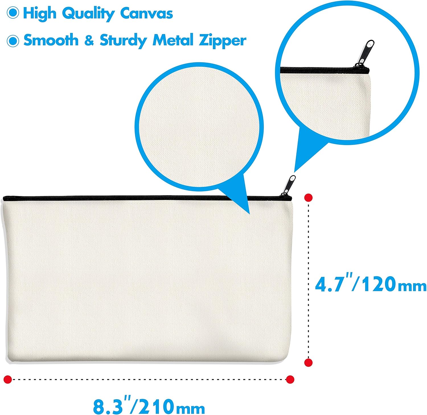 15 Pack Blank Cotton Canvas DIY Craft Zipper Bags Pouches Pencil Case for Makeup Cosmetic Toiletry Stationary Storage - Image 3