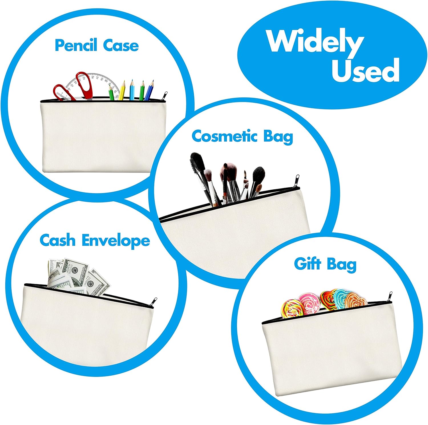 15 Pack Blank Cotton Canvas DIY Craft Zipper Bags Pouches Pencil Case for Makeup Cosmetic Toiletry Stationary Storage - Image 5