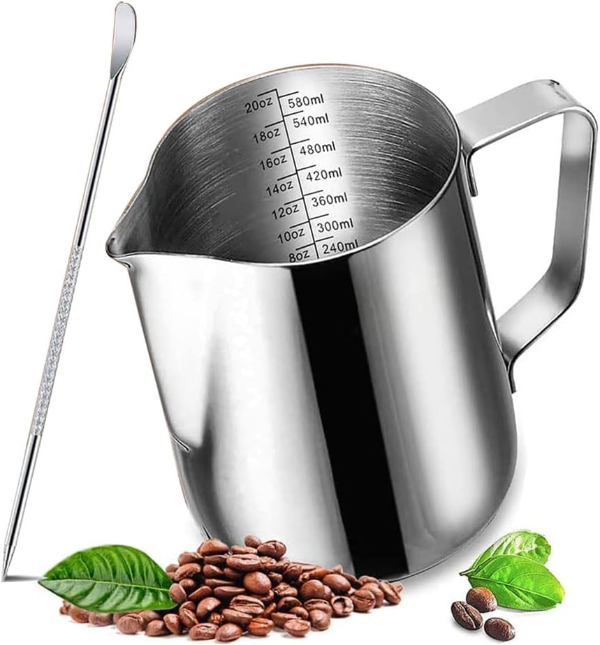 20 oz Milk Frothing Pitcher, 304 stainless steel 600ml milk can coffee frothing cup with art deco pen milk jug coffee cup used to make cappuccino latte - Image 1