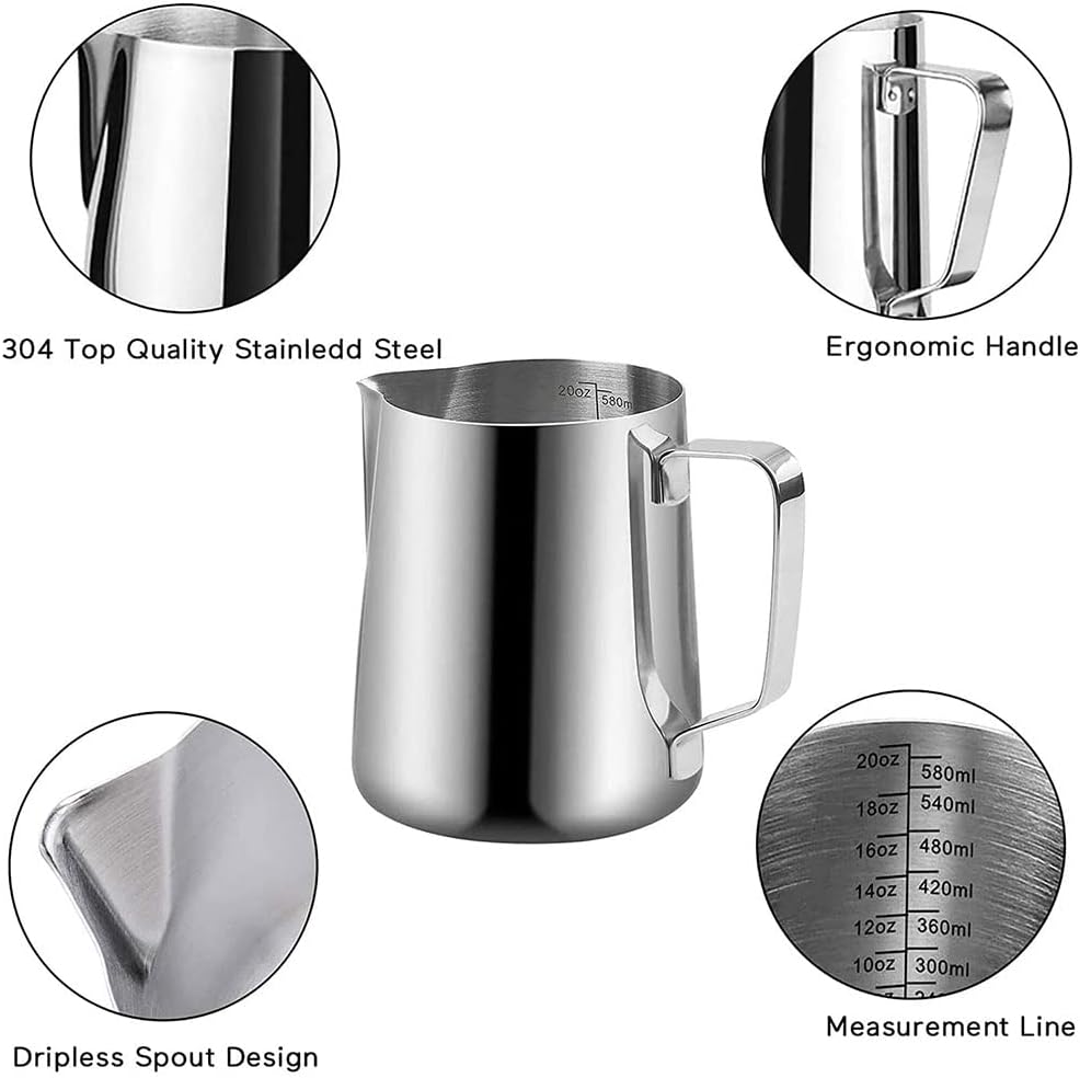 20 oz Milk Frothing Pitcher, 304 stainless steel 600ml milk can coffee frothing cup with art deco pen milk jug coffee cup used to make cappuccino latte - Image 2
