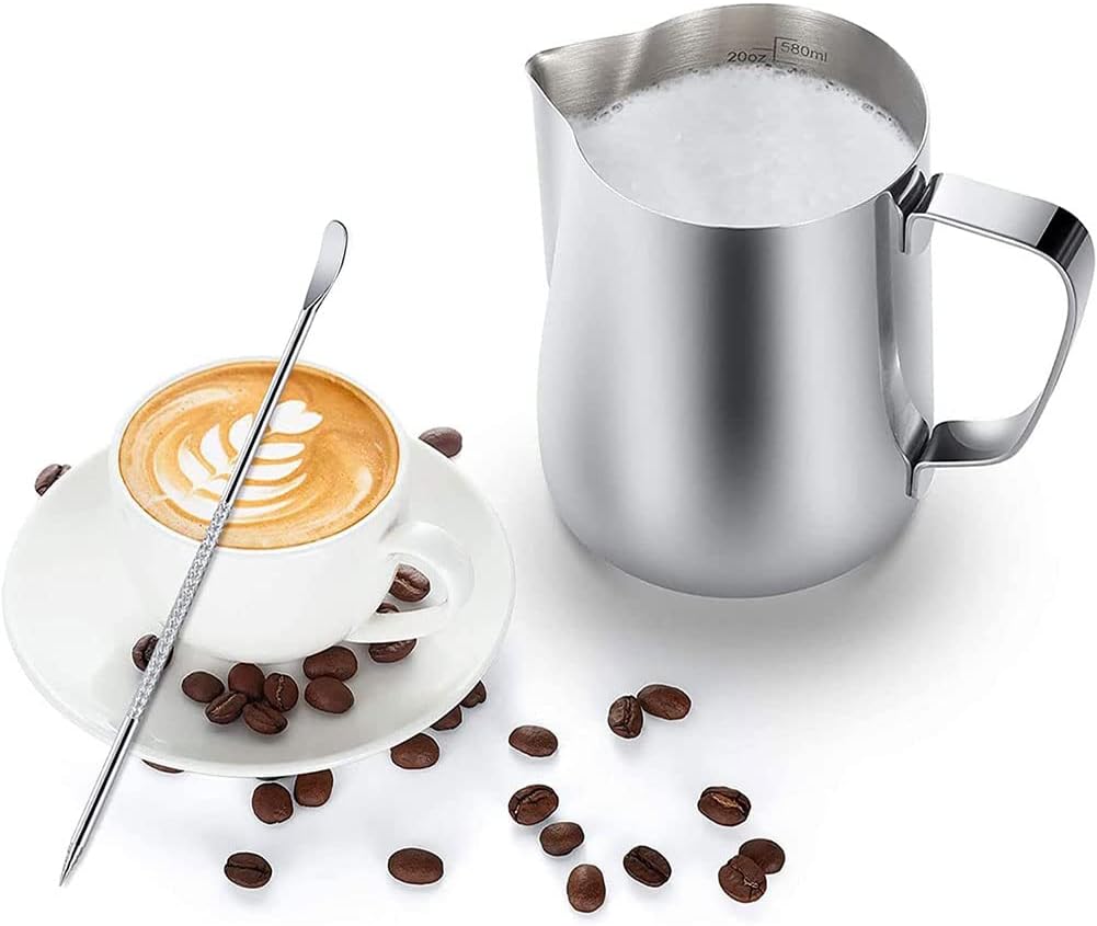20 oz Milk Frothing Pitcher, 304 stainless steel 600ml milk can coffee frothing cup with art deco pen milk jug coffee cup used to make cappuccino latte - Image 3