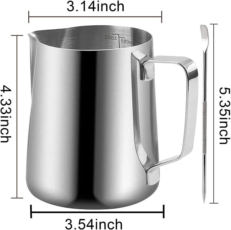 20 oz Milk Frothing Pitcher, 304 stainless steel 600ml milk can coffee frothing cup with art deco pen milk jug coffee cup used to make cappuccino latte - Image 4