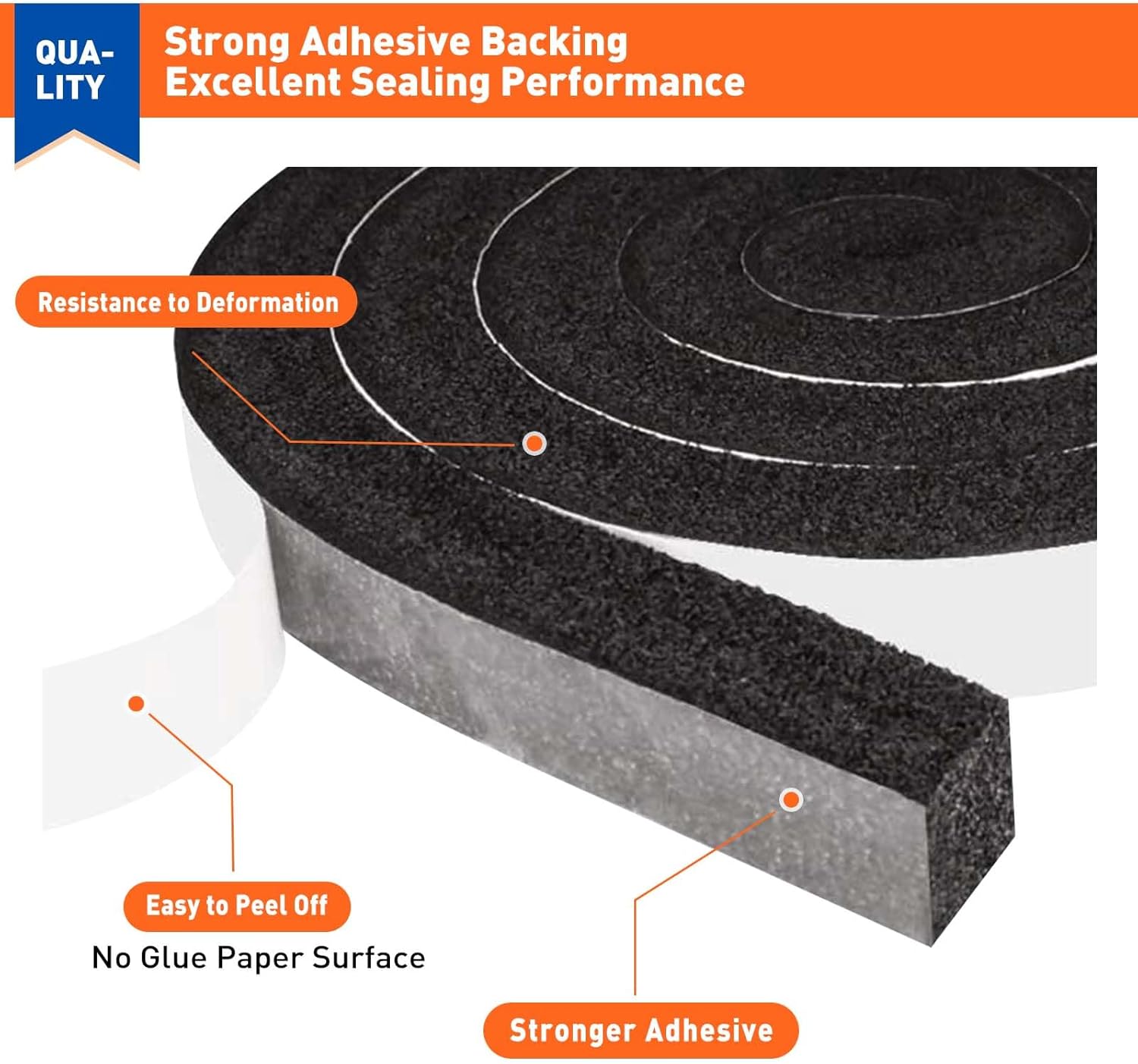 Weather Stripping Door Seal 1 Inch W x 1 Inch T, Strong Adhesion and High Resilience Air Conditioner Foam Insulation for Windows, Total Length 13 Feet (6.5ft x 2 Rolls) - Image 3
