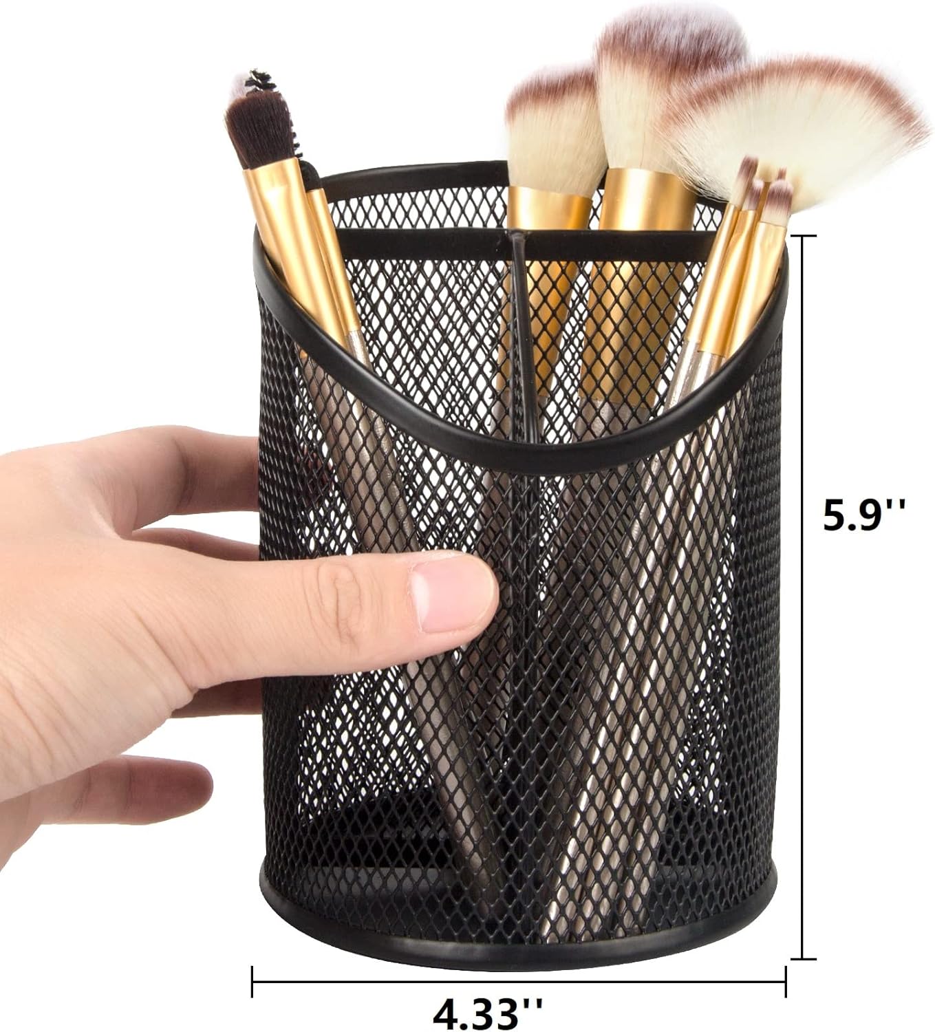 2 Pack Pen Holder Mesh Round Pencil Holder Desktop Organizer 3 Compartments, Black - Image 2