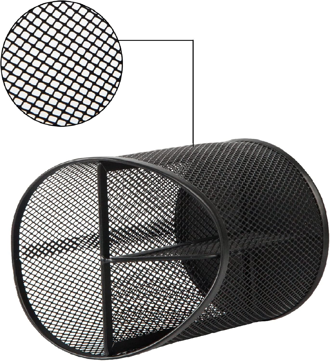 2 Pack Pen Holder Mesh Round Pencil Holder Desktop Organizer 3 Compartments, Black - Image 4
