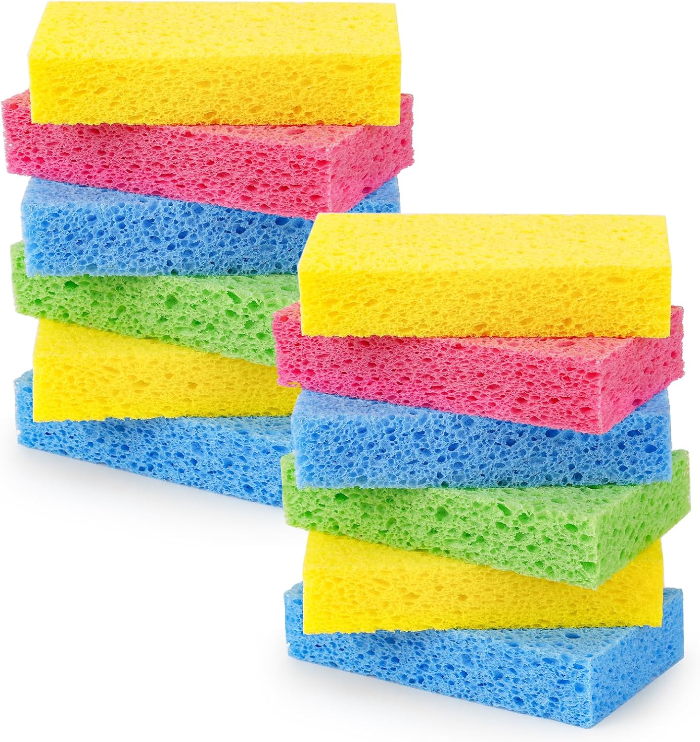 12-Count Cellulose Sponges, Non-Scratch Kitchen Sponges for Dish,Colorful Compressed Dish Scrubber Sponge for Household,Cookware,Bathroom - Image 1