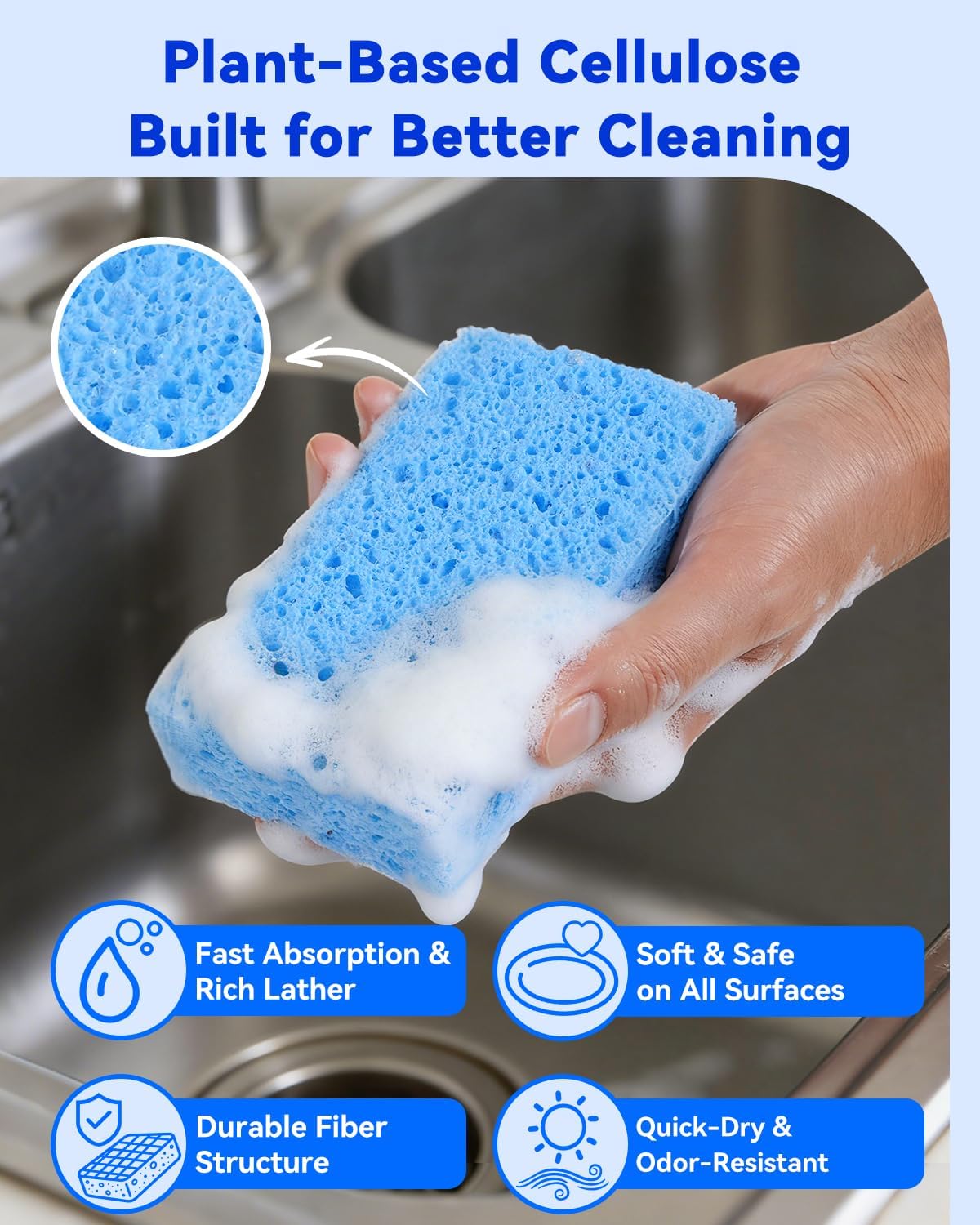 12-Count Cellulose Sponges, Non-Scratch Kitchen Sponges for Dish,Colorful Compressed Dish Scrubber Sponge for Household,Cookware,Bathroom - Image 3