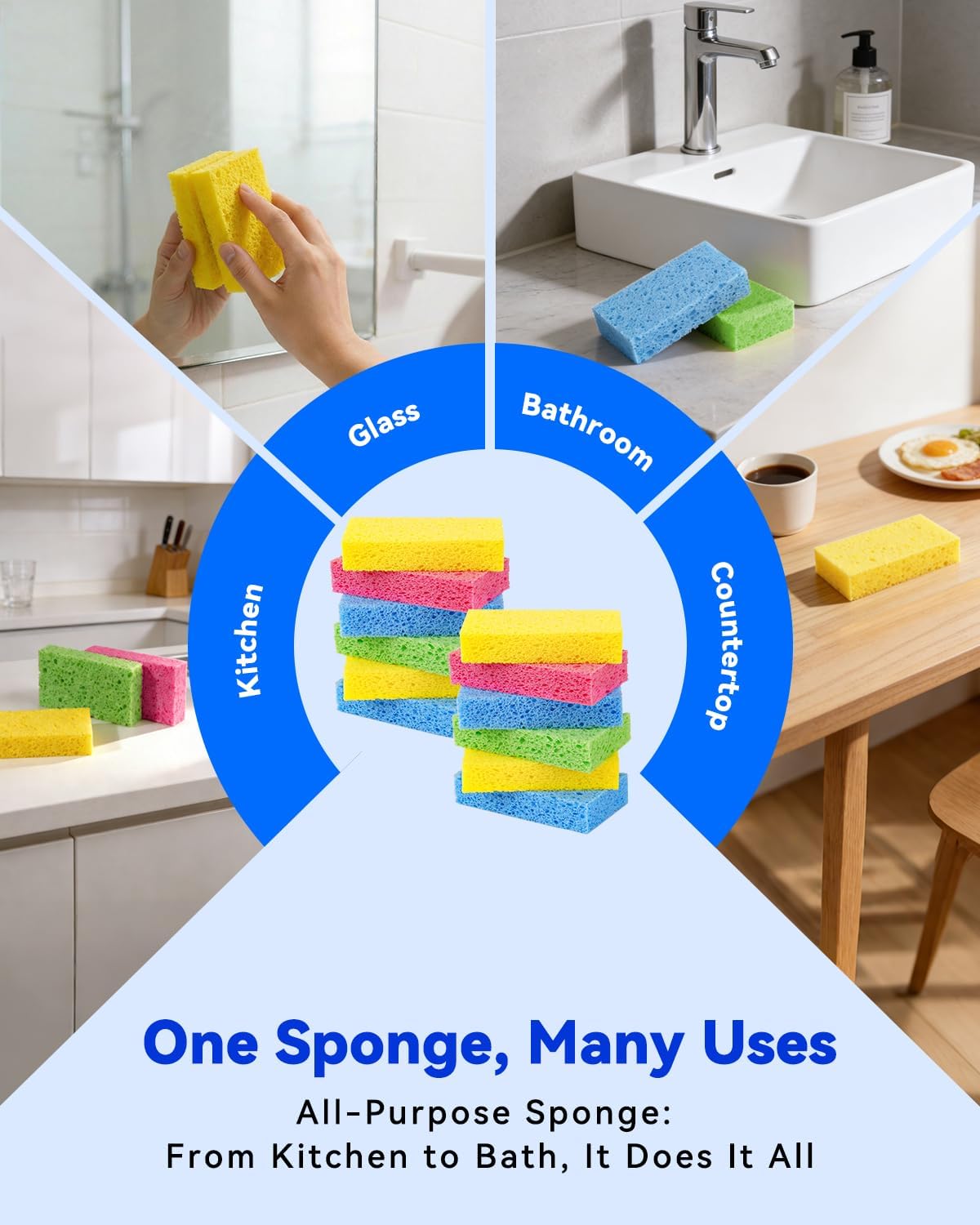 12-Count Cellulose Sponges, Non-Scratch Kitchen Sponges for Dish,Colorful Compressed Dish Scrubber Sponge for Household,Cookware,Bathroom - Image 6