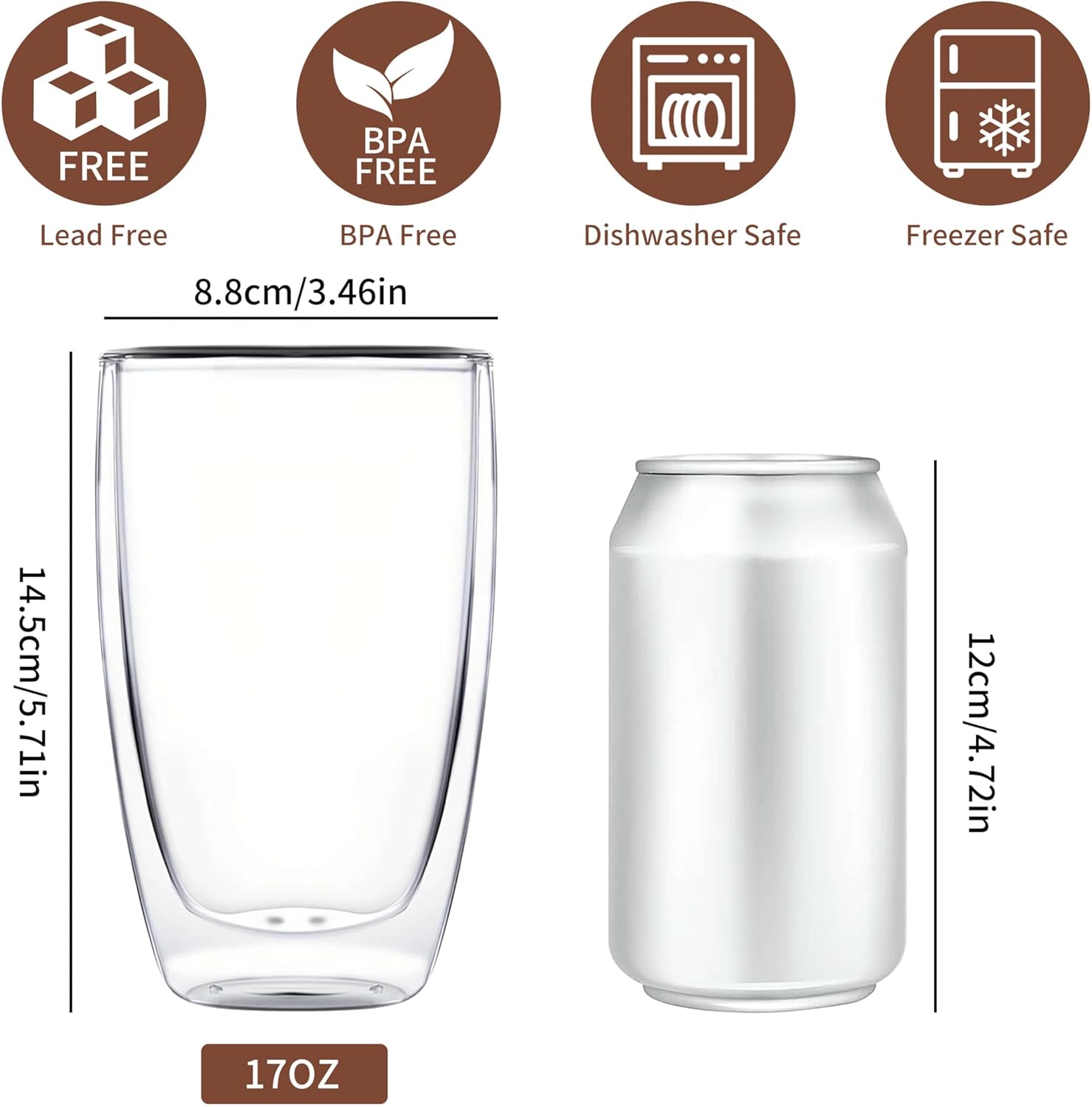 17oz Double Wall Glass Coffee Mugs, Insulated Coffee Mug, Clear Borosilicate Glass Coffee Cups for Cappuccino, Tea, Lightweight and Microwave Safe - Image 2