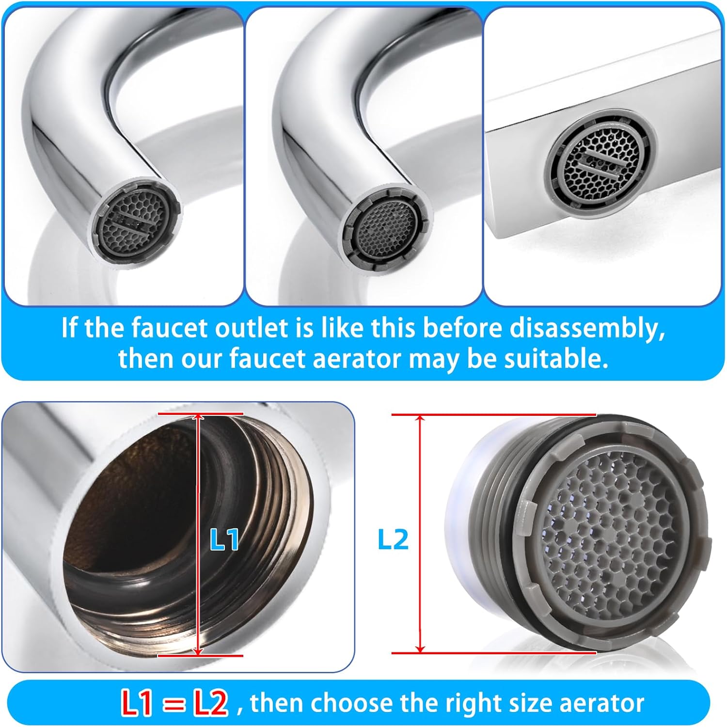 12 PCS Faucet Aerator Set, M16.5, M18.5, M21.5, M24, Kitchen & Bathroom Sink Aerator Replacement with Key Removal Wrench Tool - Image 2