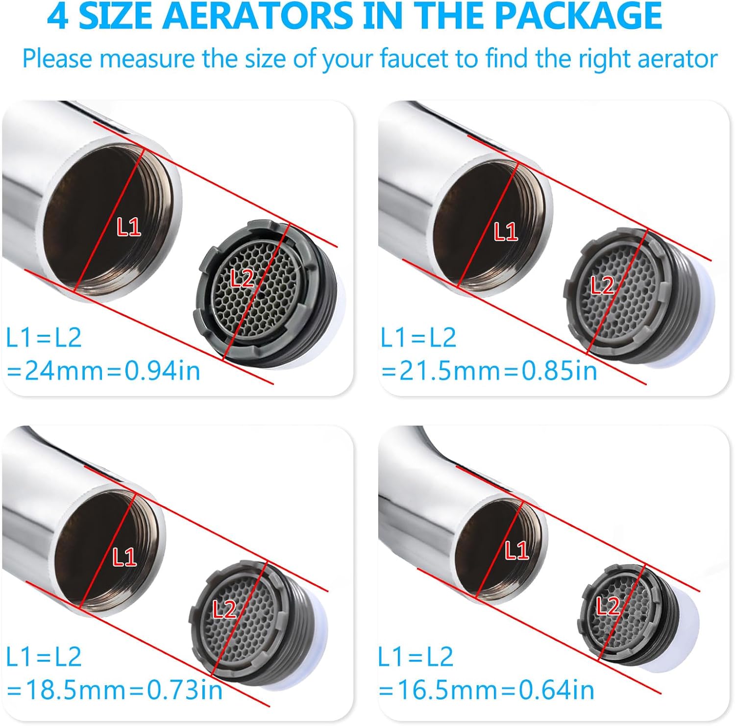 12 PCS Faucet Aerator Set, M16.5, M18.5, M21.5, M24, Kitchen & Bathroom Sink Aerator Replacement with Key Removal Wrench Tool - Image 3