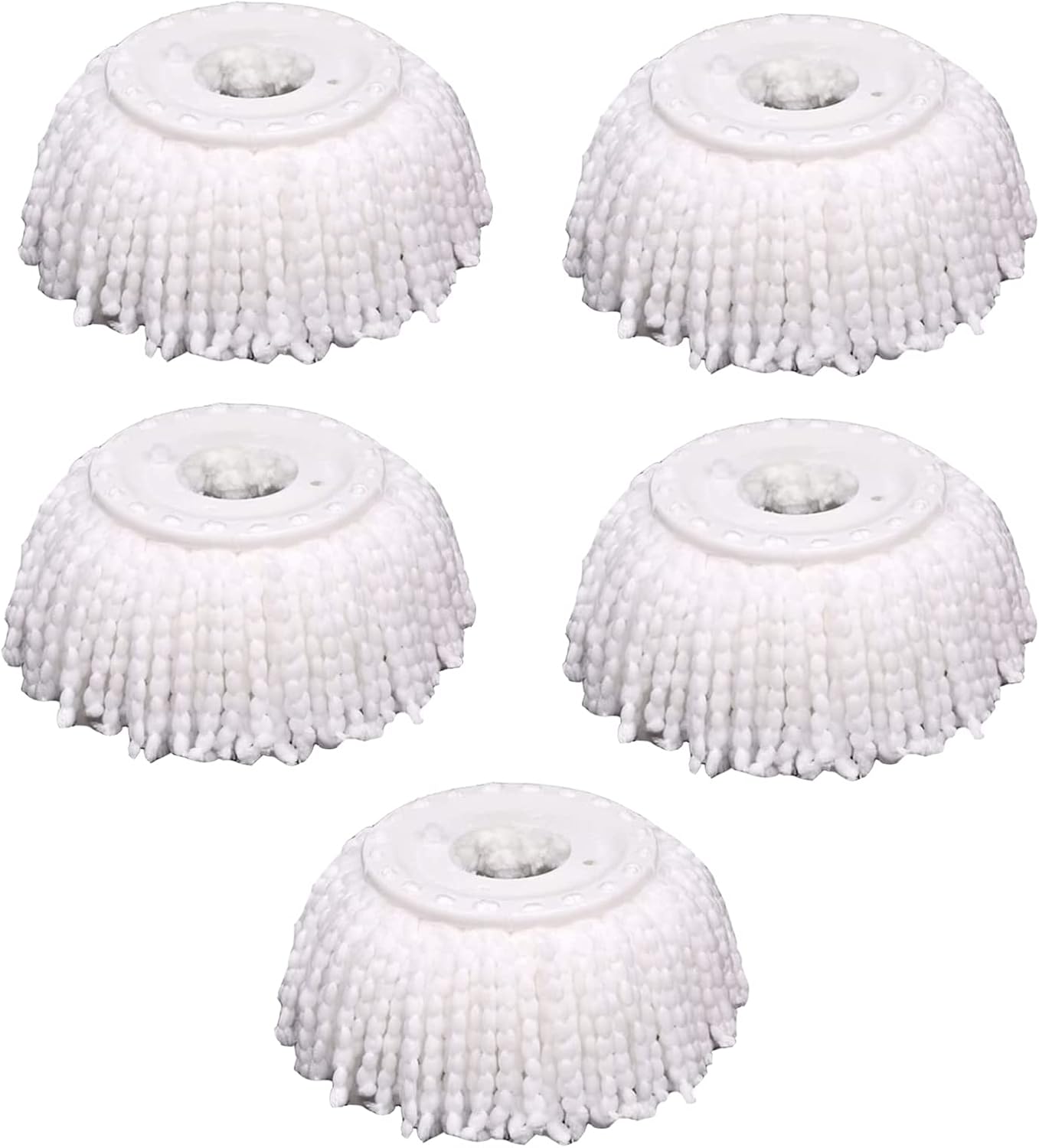 5 PCS Microfiber Replacement Mop Head Spin Mop Head Replacement 5-Pack, Microfiber Refill Heads Universal for 360 Spin Magic Mopping, Round Shape Standard Size White - Image 1