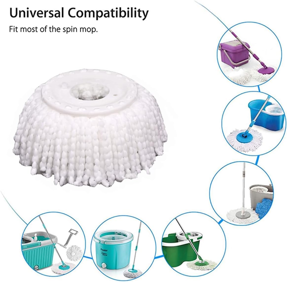 5 PCS Microfiber Replacement Mop Head Spin Mop Head Replacement 5-Pack, Microfiber Refill Heads Universal for 360 Spin Magic Mopping, Round Shape Standard Size White - Image 3