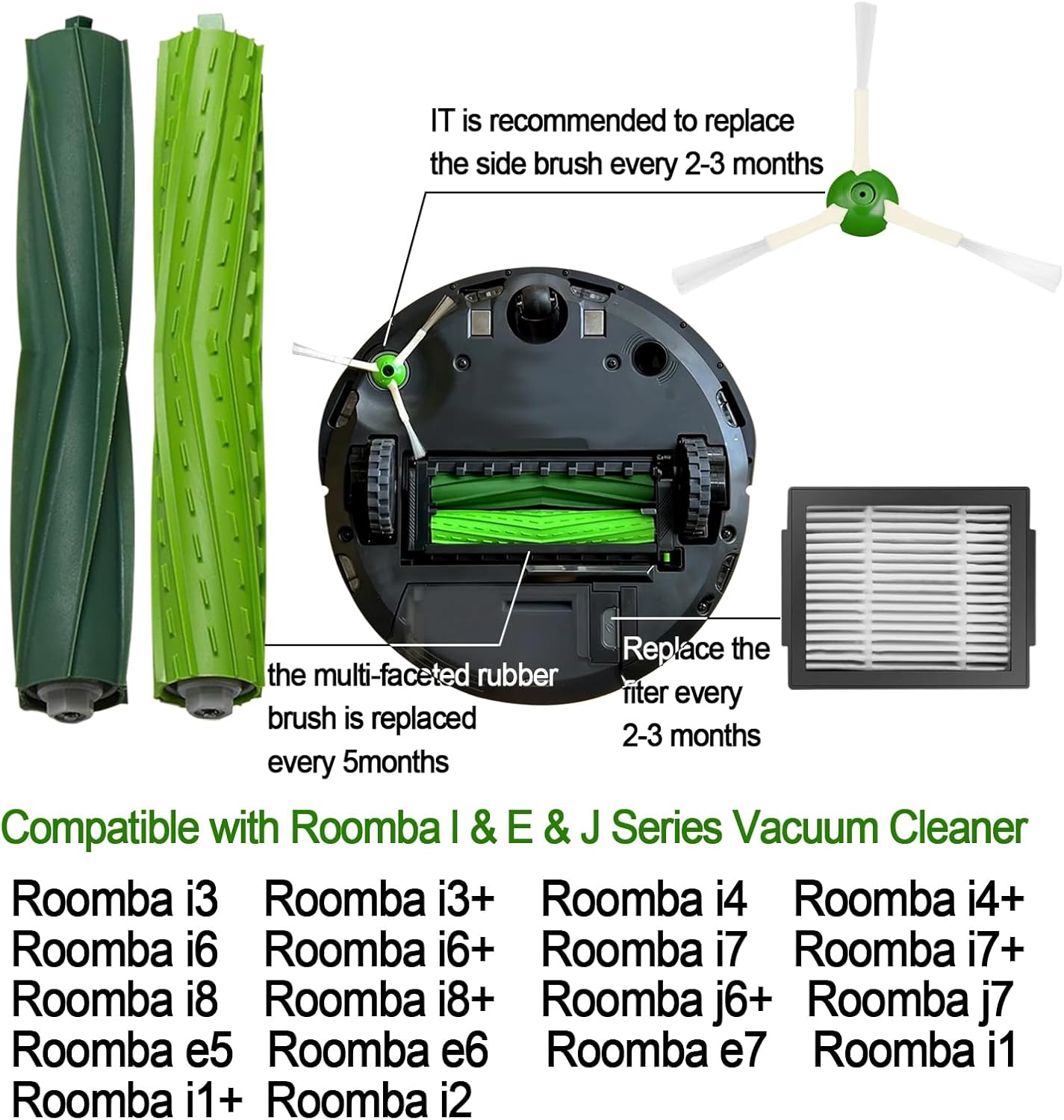 Replacement Parts for Roomba iRobot i7 i7+ i3 i3+ i4 i4+ i5 i5+ i6 i6+ i8 i8+ E5 E6 E7 I,E &j7 j6 j5 and Plus Version,(1 Set Rubber Brush,4 Side Brush) - Image 2