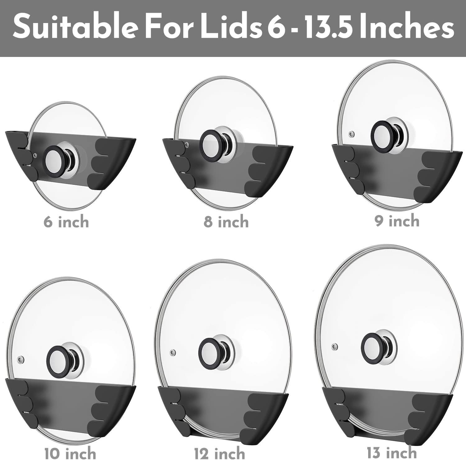 Universal Pot Lid Organizer for Cabinet - Upgraded Patented  6 Pack Pan Lids Organizers Inside Door Wall Mount Pots Top Storage Rack Holder Kitchen, Fits 6