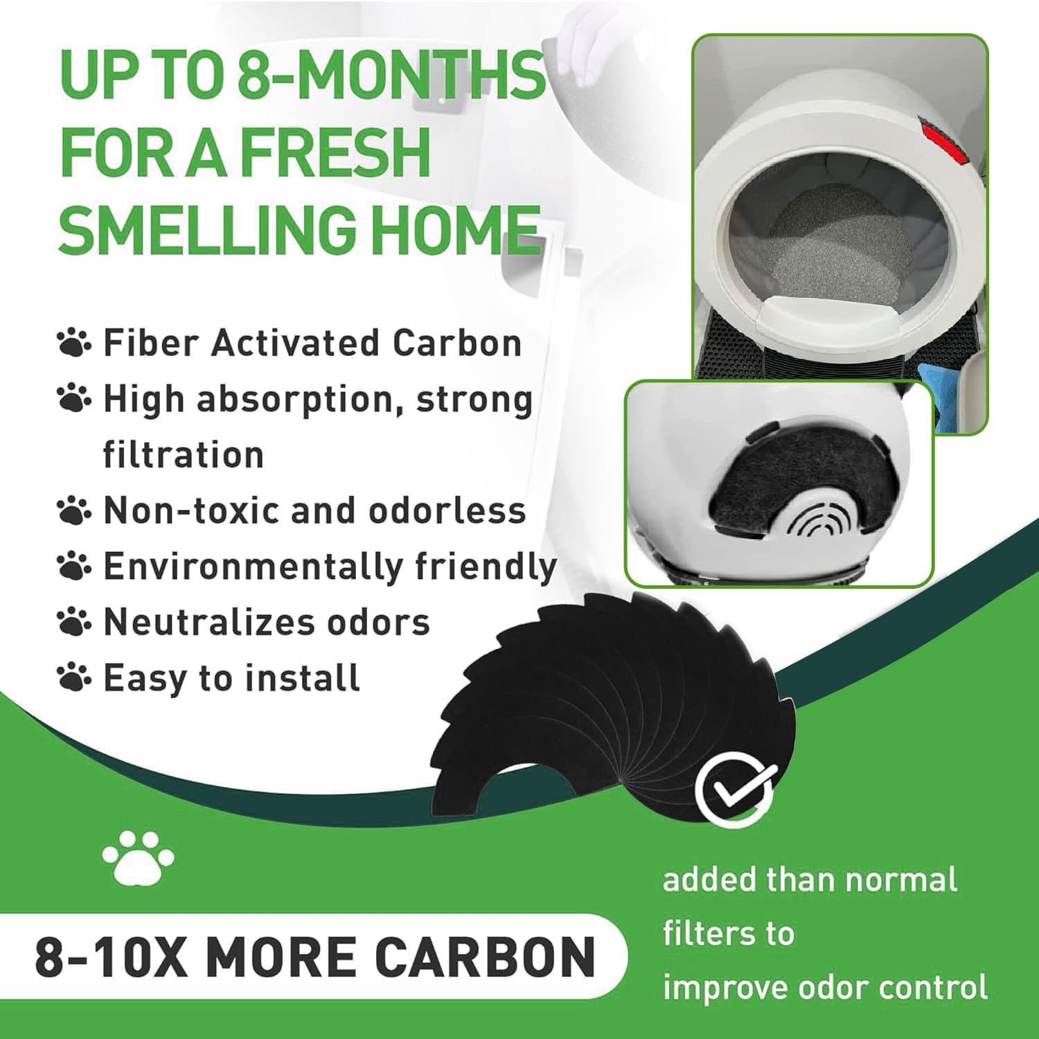 8Pcs Carbon Filters Compatible with LR 4,Replacement Activated Charcoal Filters for Litter Box Carbon Premium Filter,Thickened and Durable,Eliminate Odor and Controls Moisture on Pet's Body - Image 6