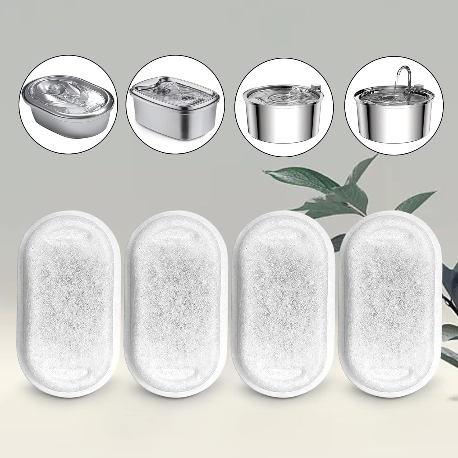 Cat Water Fountain Filters for 108/3.2L& 67oz/2L Stainless Steel Pet Water Dispenser Fountain Filter Replacement with 8 Sponges (8 Filters&8 Sponges) - Image 2