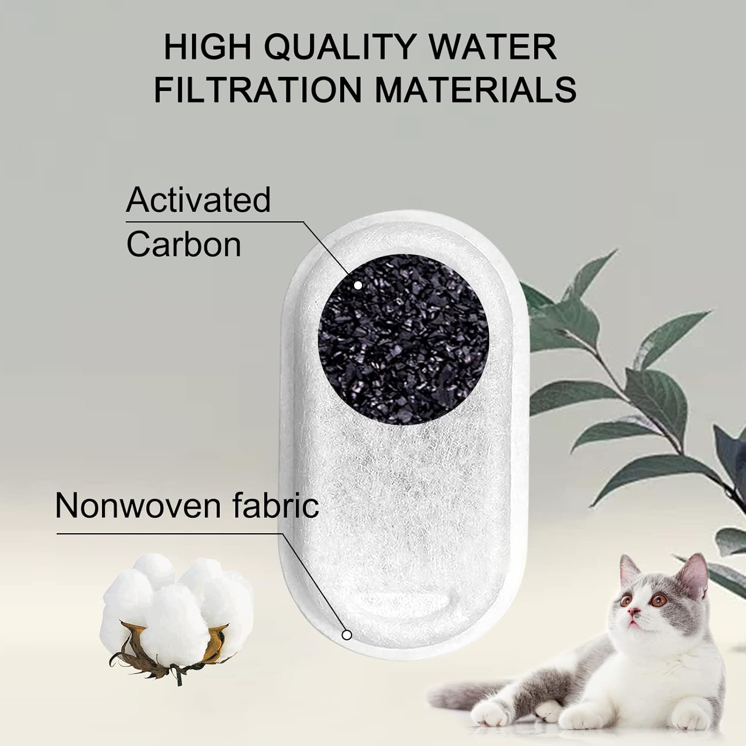 Cat Water Fountain Filters for 108/3.2L& 67oz/2L Stainless Steel Pet Water Dispenser Fountain Filter Replacement with 8 Sponges (8 Filters&8 Sponges) - Image 4