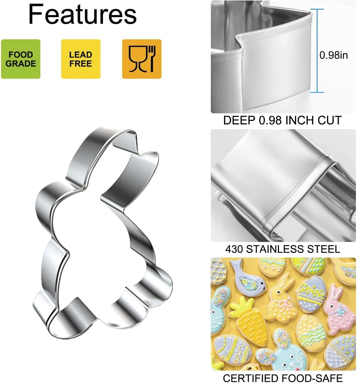 Easter Cookie Cutters, 5 Pieces Chick Carrot Egg Bunny Rabbite Shapes Metal Cookie Cutters Stainless Steel Sets Holiday Themed Baking Kit - Image 2