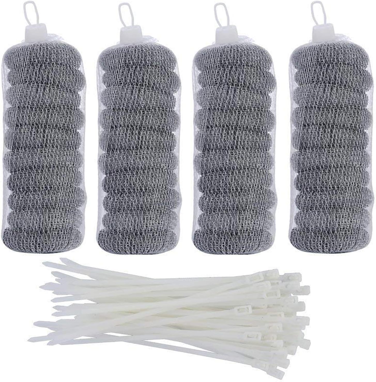 40 Pieces Lint Traps Stainless Steel Washing Machine Lint Snare Traps Laundry Mesh Washer Hose Filter with 40 Pcs Cable Ties - Image 1