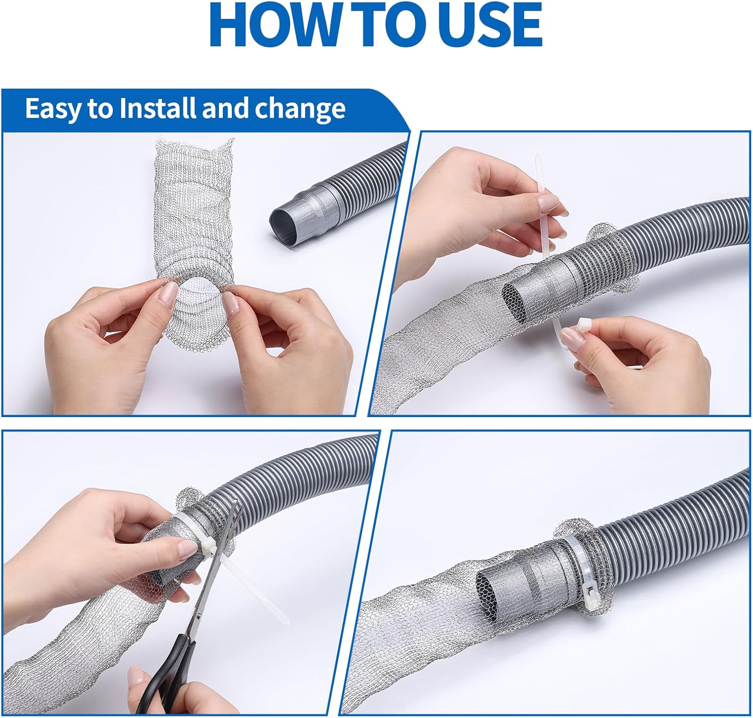 40 Pieces Lint Traps Stainless Steel Washing Machine Lint Snare Traps Laundry Mesh Washer Hose Filter with 40 Pcs Cable Ties - Image 6