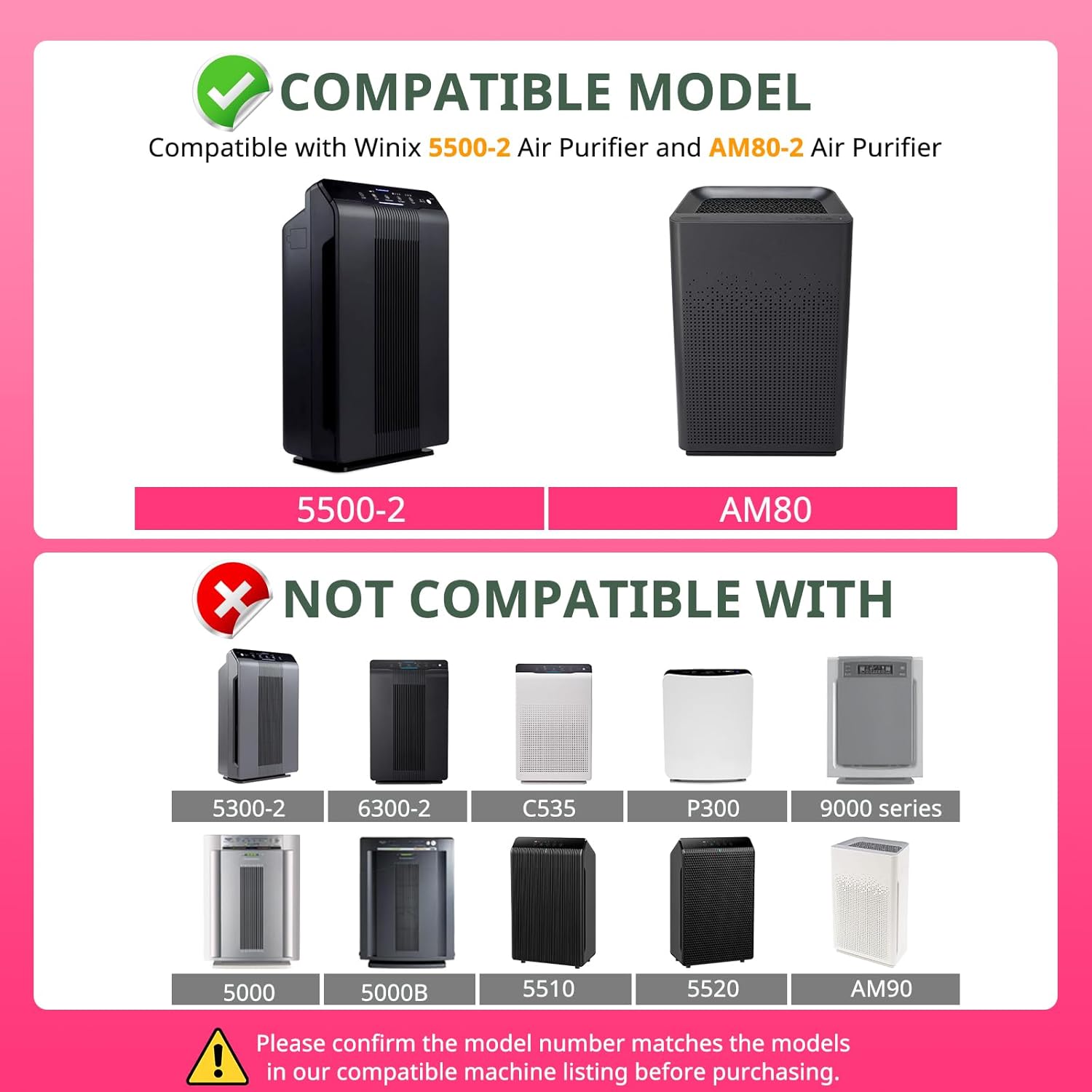 116130 Filter H HEPA Replacement Compatible with Winix 5500-2 Plasmawave Air Purifier and Winix AM80 Air Purifier - 2 HEPA and 2 Activated Carbon Filters Combo Pack - Image 2
