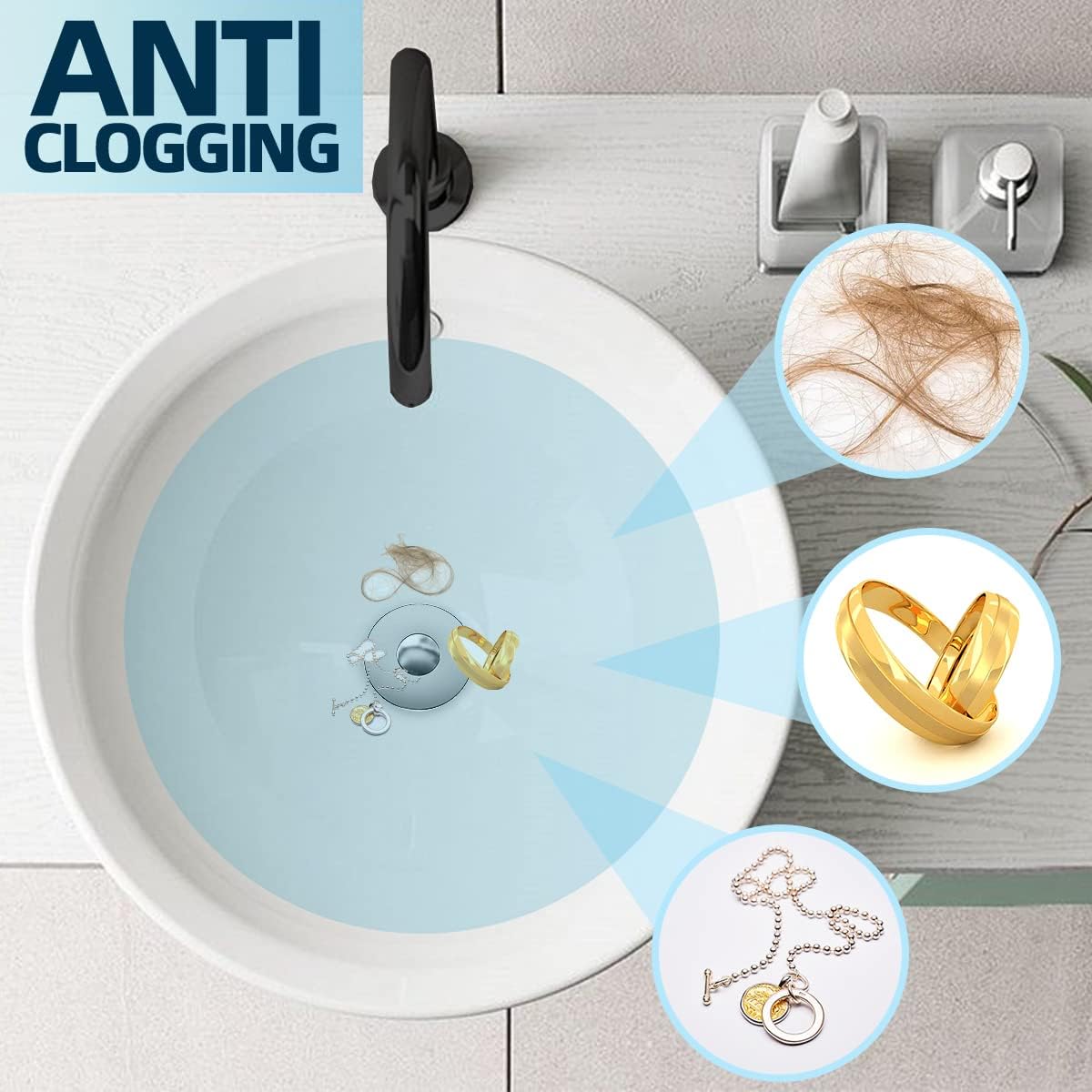 Universal 2 in 1 Bathroom Sink Stopper, Pop Up Bathroom Sink Drain Strainer with Anti-Clogging Filter Basket, Bathroom Drain Stopper Sink Plug for 1.06