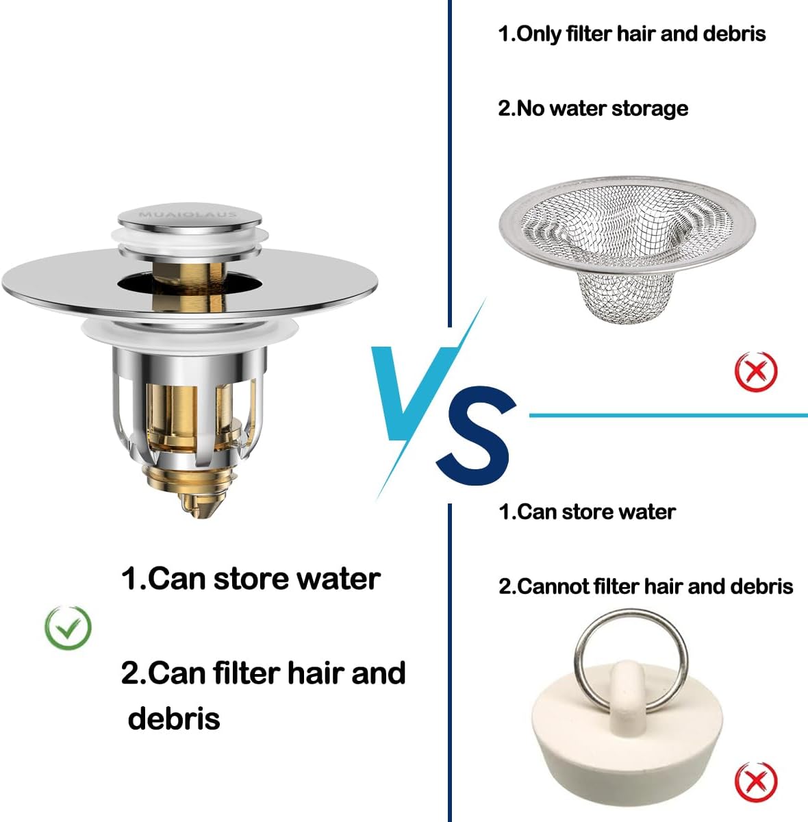 Universal 2 in 1 Bathroom Sink Stopper, Pop Up Bathroom Sink Drain Strainer with Anti-Clogging Filter Basket, Bathroom Drain Stopper Sink Plug for 1.06