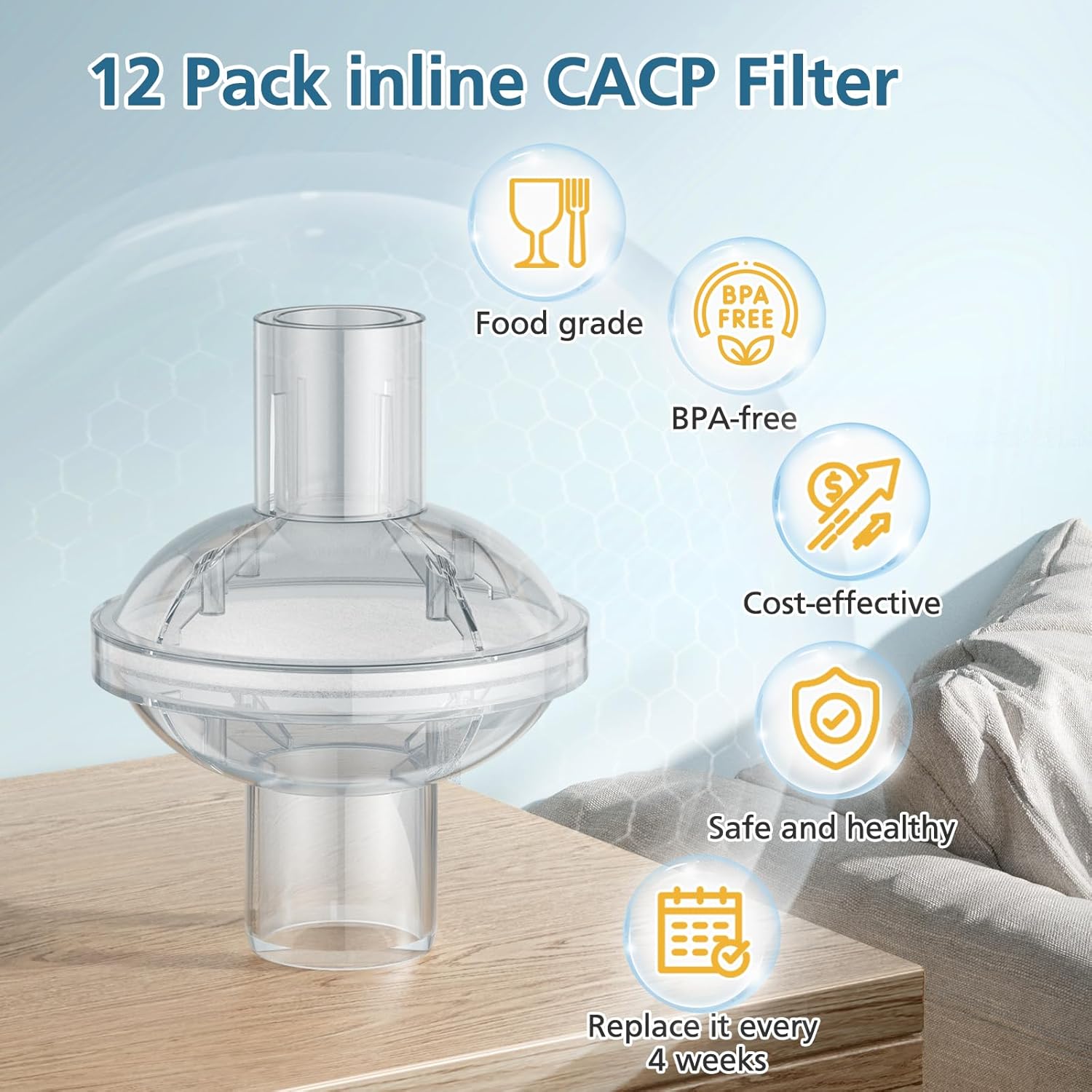 12-pack CPAP Inline Filter, Universal Inline CPAP Filter Compatible with BiPAP Machines ResMed,Dreamstation Standard, Any CACP Machine Size 22mm and 25mm Tube - Image 5