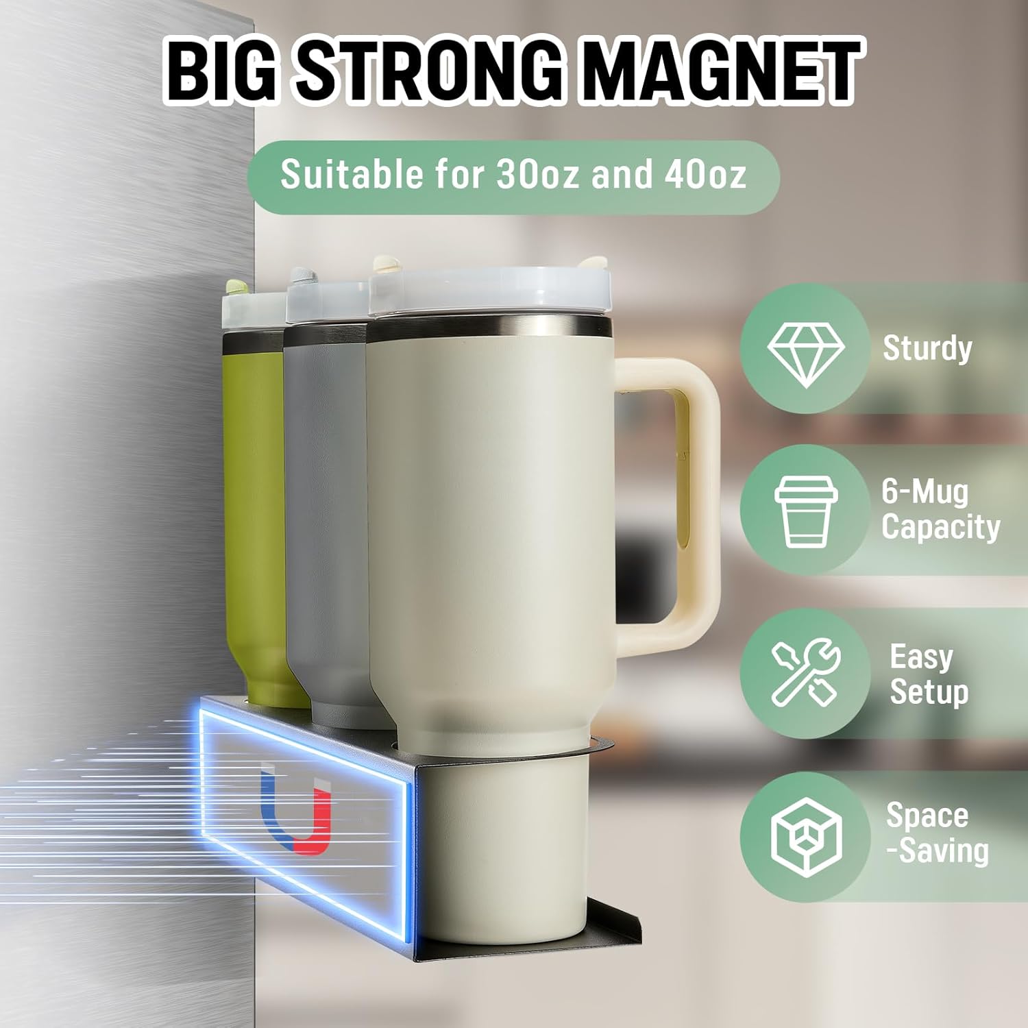 2 Pack Magnetic Stanley Cup Holder Water Bottle Organizer for Stanley 30&40 oz Tumbler with Double Sided Tape Hold Stanley Cup Accessories for Kitchen Fridge Cabinet - Image 2