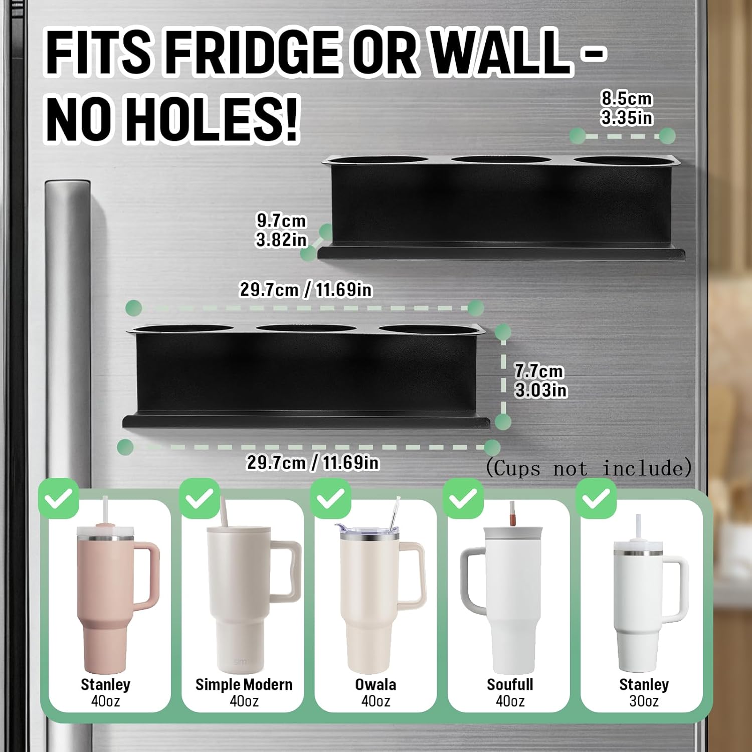 2 Pack Magnetic Stanley Cup Holder Water Bottle Organizer for Stanley 30&40 oz Tumbler with Double Sided Tape Hold Stanley Cup Accessories for Kitchen Fridge Cabinet - Image 5