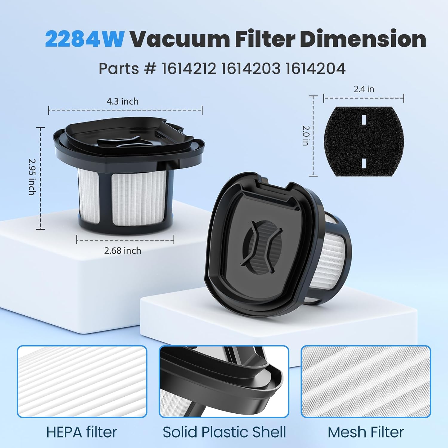 4 Pack 2284w Vacuum Replacement Filter for Bissell Pet Hair Eraser Filter Hand Vacuum 2284W 2390 2389 2390A, Compare to Parts # 1614212 1614203 1614204, 4 Mesh Filters and 4 Foam Filters - Image 5