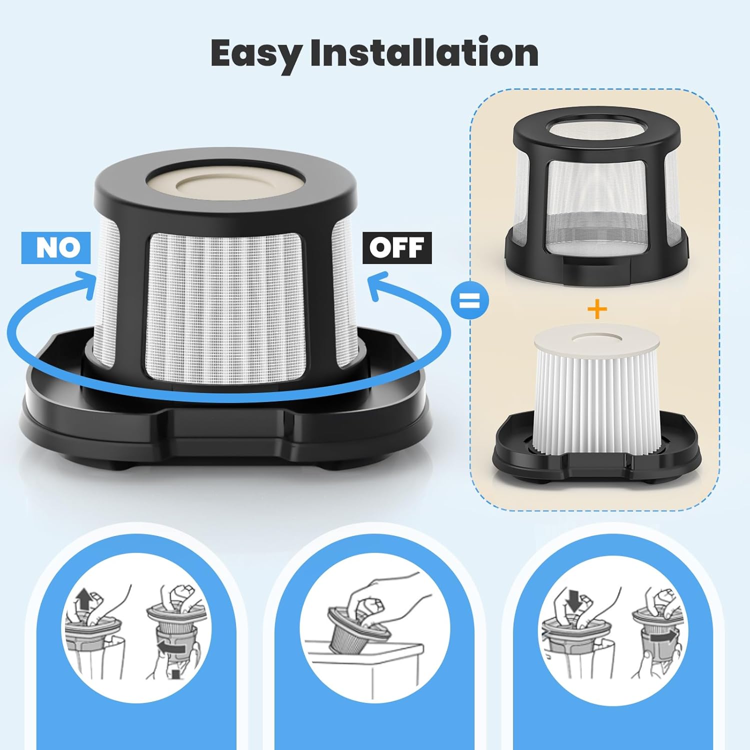 4 Pack 2284w Vacuum Replacement Filter for Bissell Pet Hair Eraser Filter Hand Vacuum 2284W 2390 2389 2390A, Compare to Parts # 1614212 1614203 1614204, 4 Mesh Filters and 4 Foam Filters - Image 6