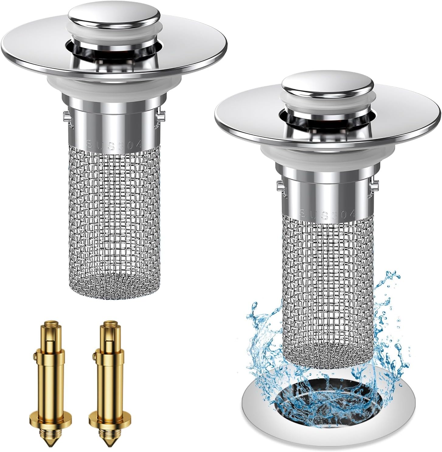 2024 New Pop Up Bathroom Sink Drain Strainer Hair Catcher, Sink Drain Stopper with Removable Stainless Steel Filter Basket,for US Bathroom Sink Stopper Replacement (2PCS) - Image 1