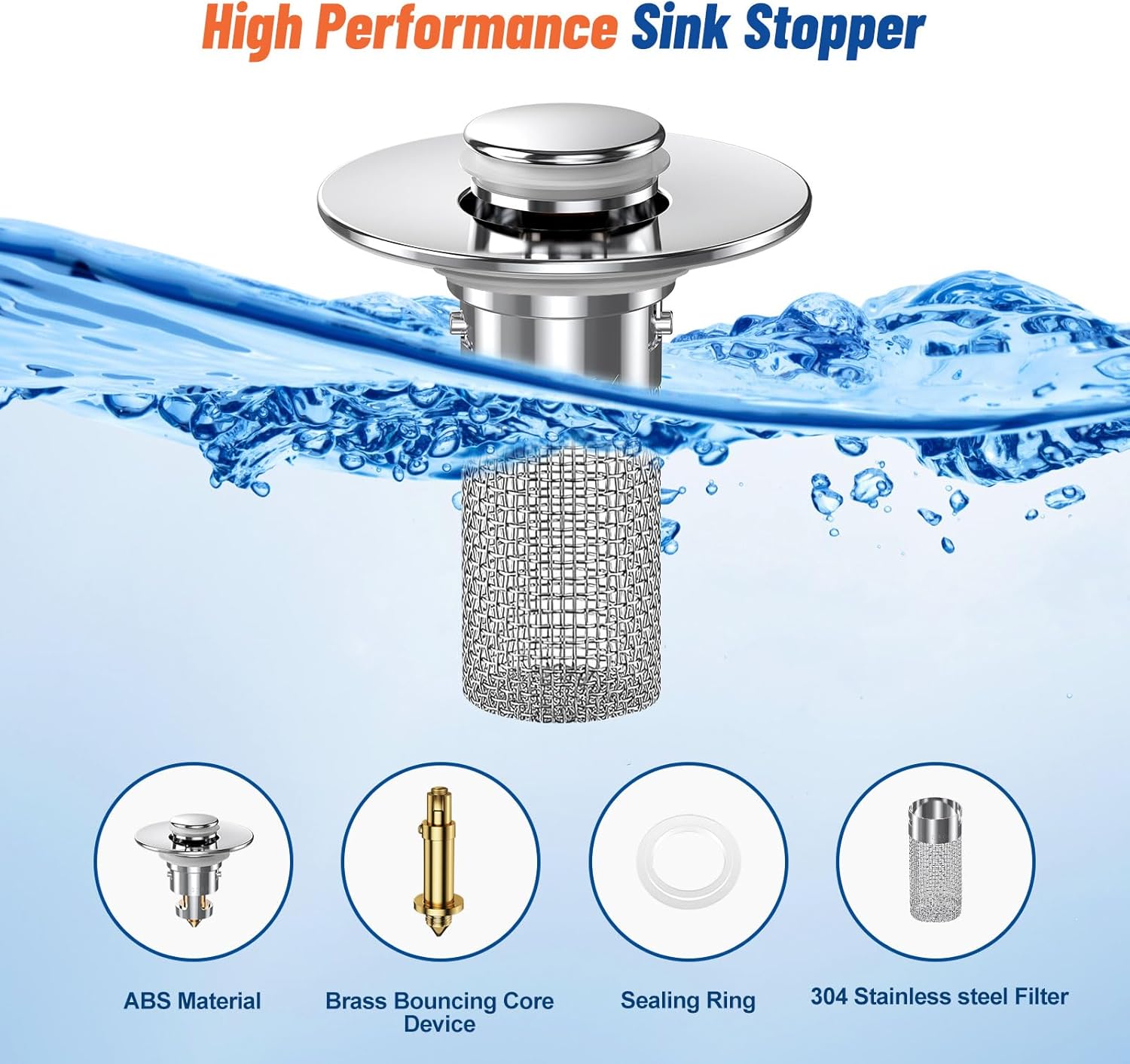 2024 New Pop Up Bathroom Sink Drain Strainer Hair Catcher, Sink Drain Stopper with Removable Stainless Steel Filter Basket,for US Bathroom Sink Stopper Replacement (2PCS) - Image 6