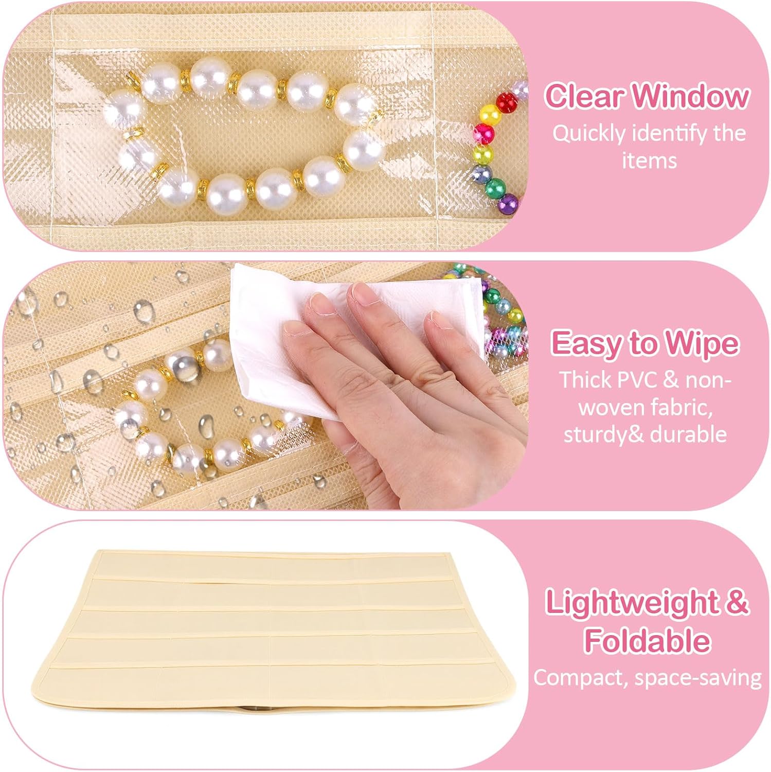 1 Pack Hanging Jewelry Organizer, 80 Clear Pockets earring organizer and storage, Accessories holder organizer for Closet, Jewelries, Necklace, Travel - Image 3