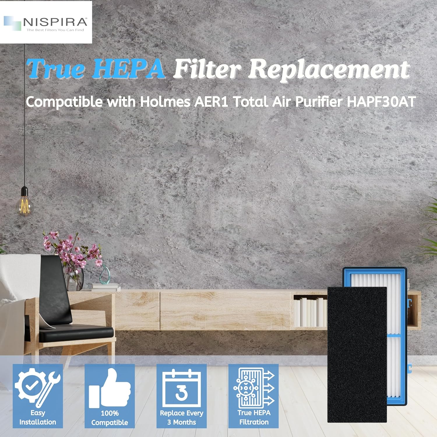 AER1 Filter Replacement for Holmes Air Purifier HAPF30AT HAP242-NUC, Odors Dust VOCs Remover, Total Air 2 True HEPA 4 Carbon Booster, 1.2 x 10 x 4.6 Inches - Image 3