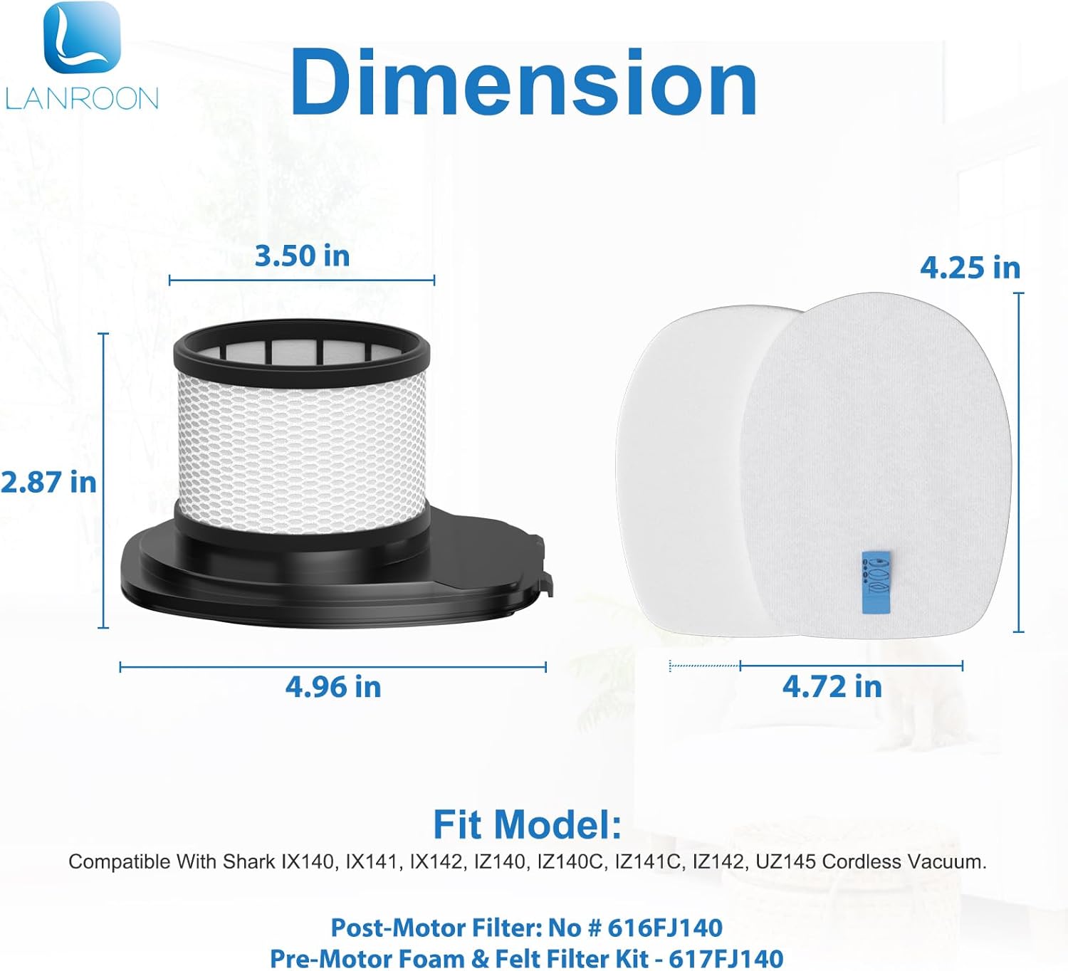IX141 Filters Fit for Shark IX141 IX140 IZ140 IX142 IZ140C IZ142 UZ145 IZ141C IX141H WZ140 WZ250 Stick Vacuum, Replace Part 616FJ140 & 617FJ140, 2 Pack Filter 4 Pack Foam & Felt Filter Kit - Image 2
