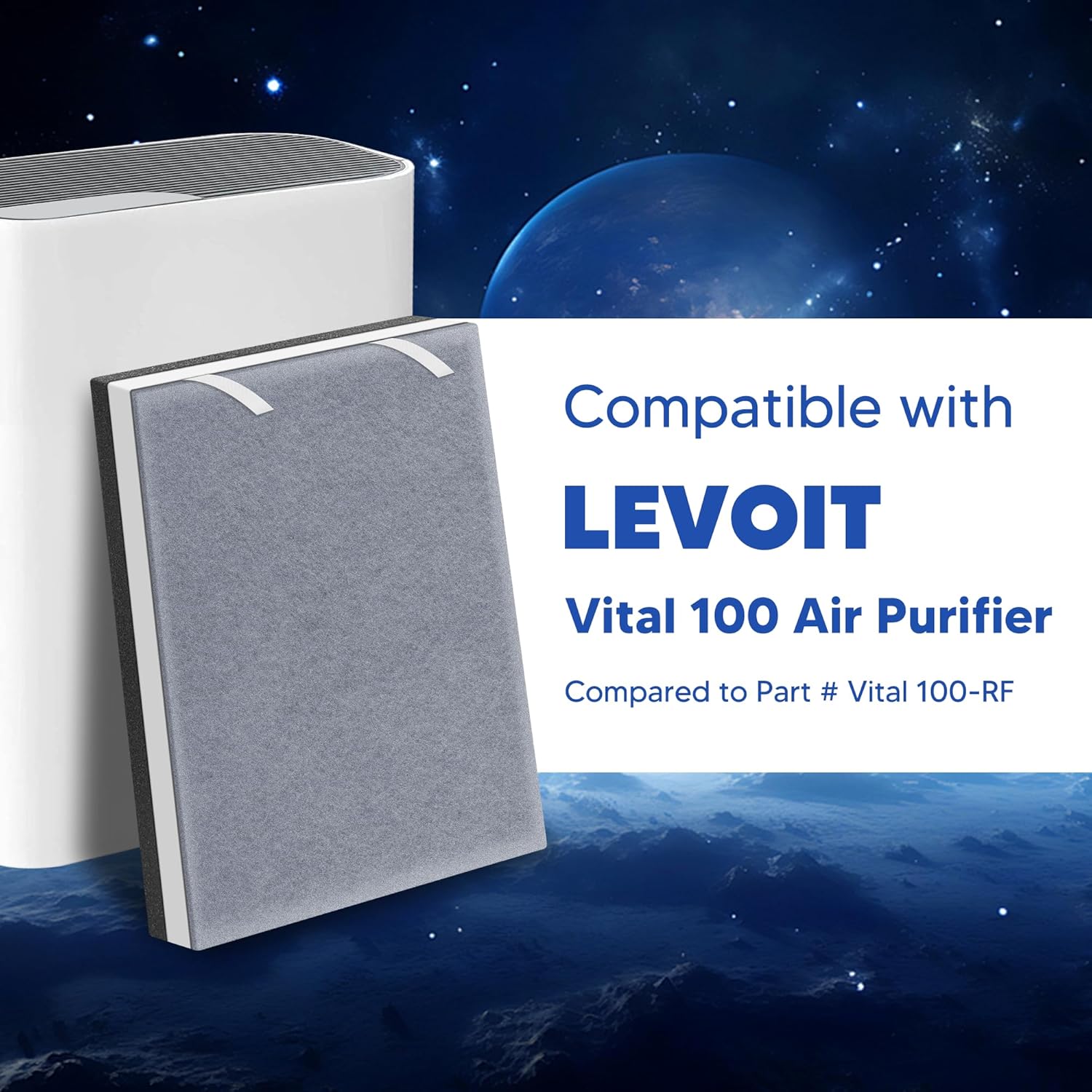 Vital 100 Replacement Filter for LEVOIT Vital 100 Air Purifier,  3-in-1 H13 True HEPA High-Efficiency Activated Carbon Filter, Compared to Part # Vital 100-RF, 2 Pack - Image 2