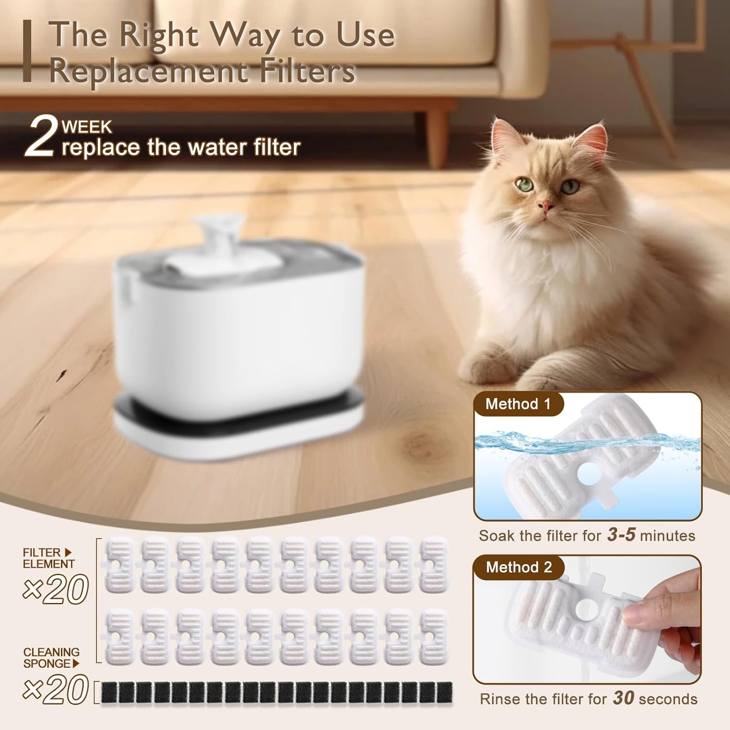 20 Packs Filter Replacement Compatible with  Cat Water Fountain PLWF005/PLWF105/PLWF115/PLWF106/PLWF116/PLWF305, Upgrade Replacement Filters Fit Pet libro Water Fountain, Easy to Install - Image 4