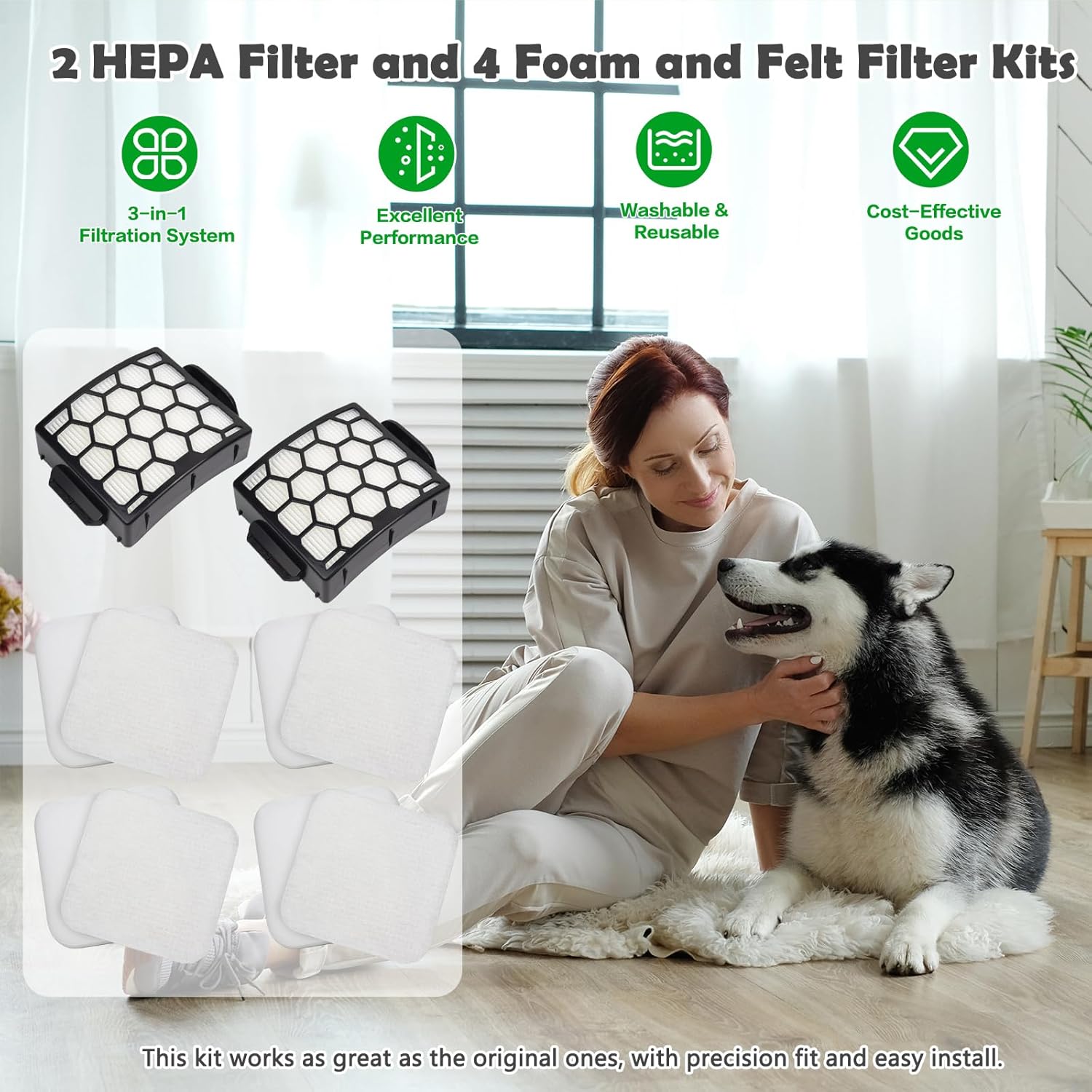 Filter Replacement for Shark LA300 LA301 LA322 LA351 LA500 LA502 LA555 LA360 LA362 LA401 LA455 LA702 Rotator Lift-Away ADV DuoClean PowerFins Upright Vacuum, Part XFFK320 & XHF320 2 HEPA 4 Foam - Image 3