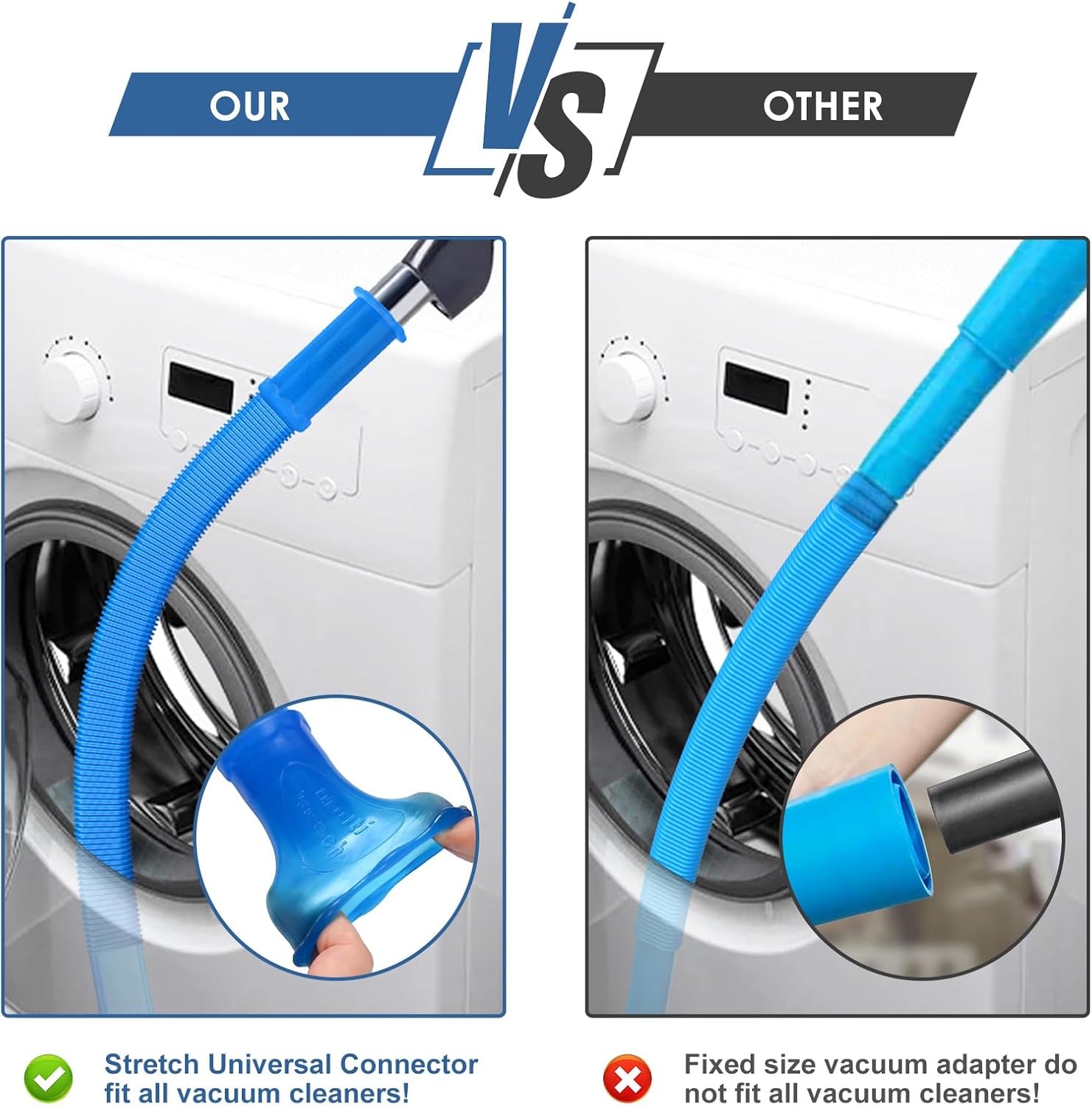 2 Pieces Dryer Vent Cleaner Kit Compatible with Most Vacuum Cleaner, Dryer Lint Brush and Vacuum Hose Attachment with Universal Connector, Quickly Lint Remover - Image 4