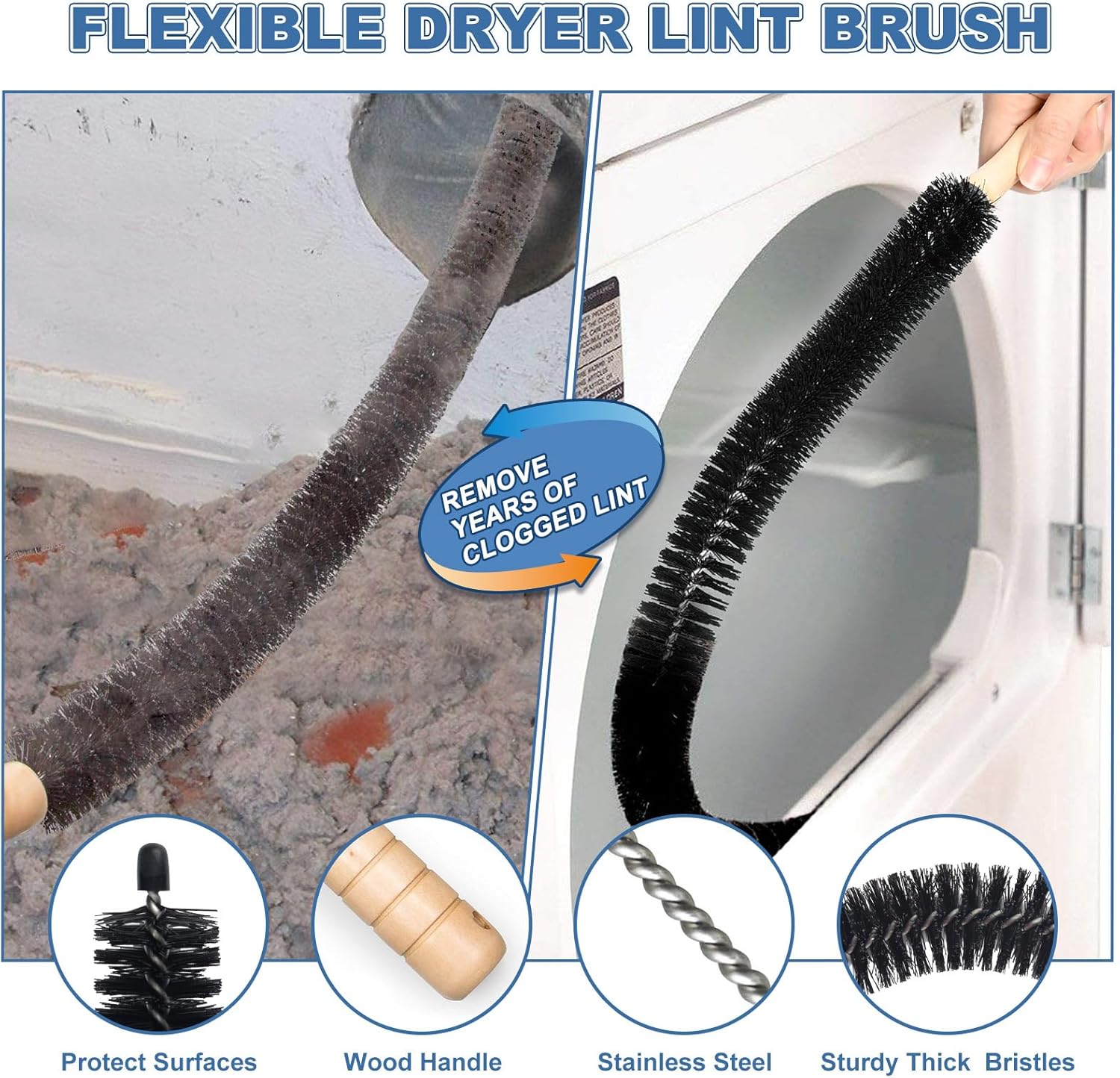 2 Pieces Dryer Vent Cleaner Kit Compatible with Most Vacuum Cleaner, Dryer Lint Brush and Vacuum Hose Attachment with Universal Connector, Quickly Lint Remover - Image 5