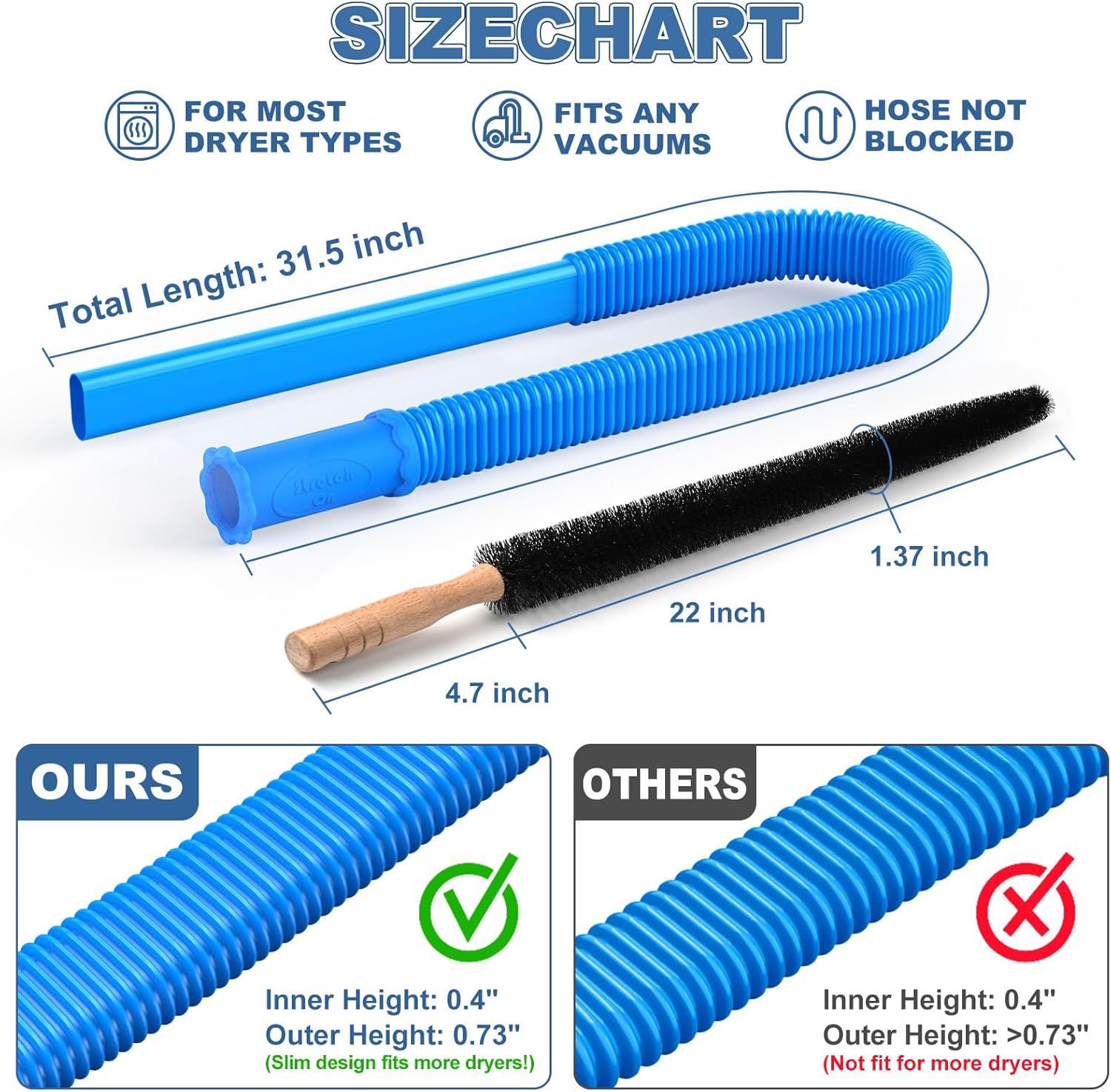2 Pieces Dryer Vent Cleaner Kit Compatible with Most Vacuum Cleaner, Dryer Lint Brush and Vacuum Hose Attachment with Universal Connector, Quickly Lint Remover - Image 6