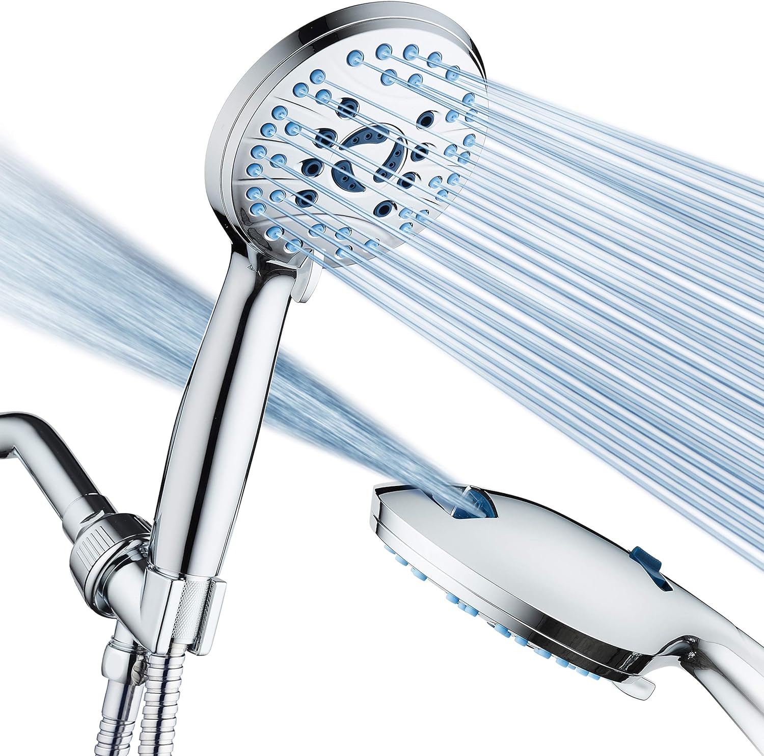 AquaCare High Pressure 8-mode Handheld Shower Head - Anti-clog Nozzles, Built-in Power Wash to Clean Tub, Tile & Pets, Extra Long 6 ft. Stainless Steel Hose, Wall & Overhead Brackets - Image 1