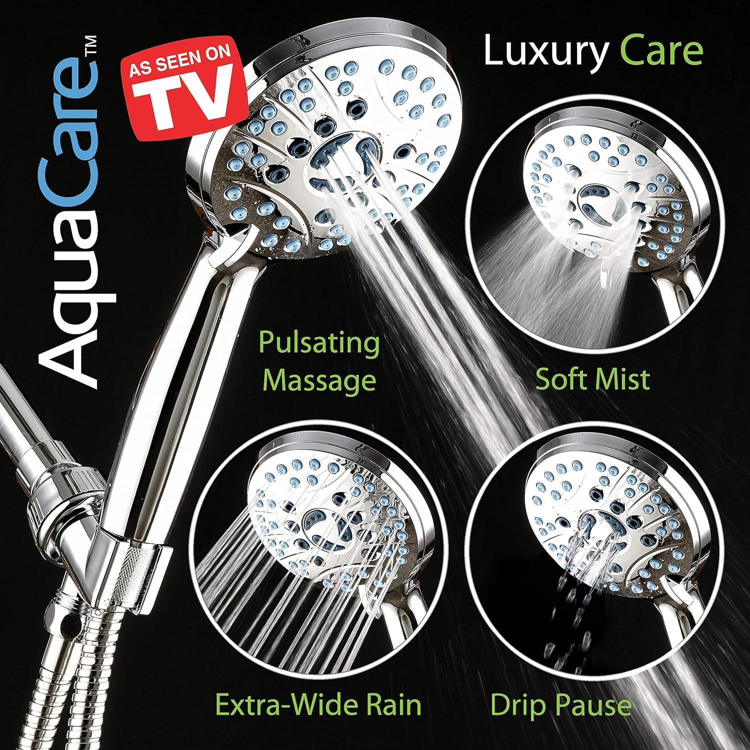 AquaCare High Pressure 8-mode Handheld Shower Head - Anti-clog Nozzles, Built-in Power Wash to Clean Tub, Tile & Pets, Extra Long 6 ft. Stainless Steel Hose, Wall & Overhead Brackets - Image 6