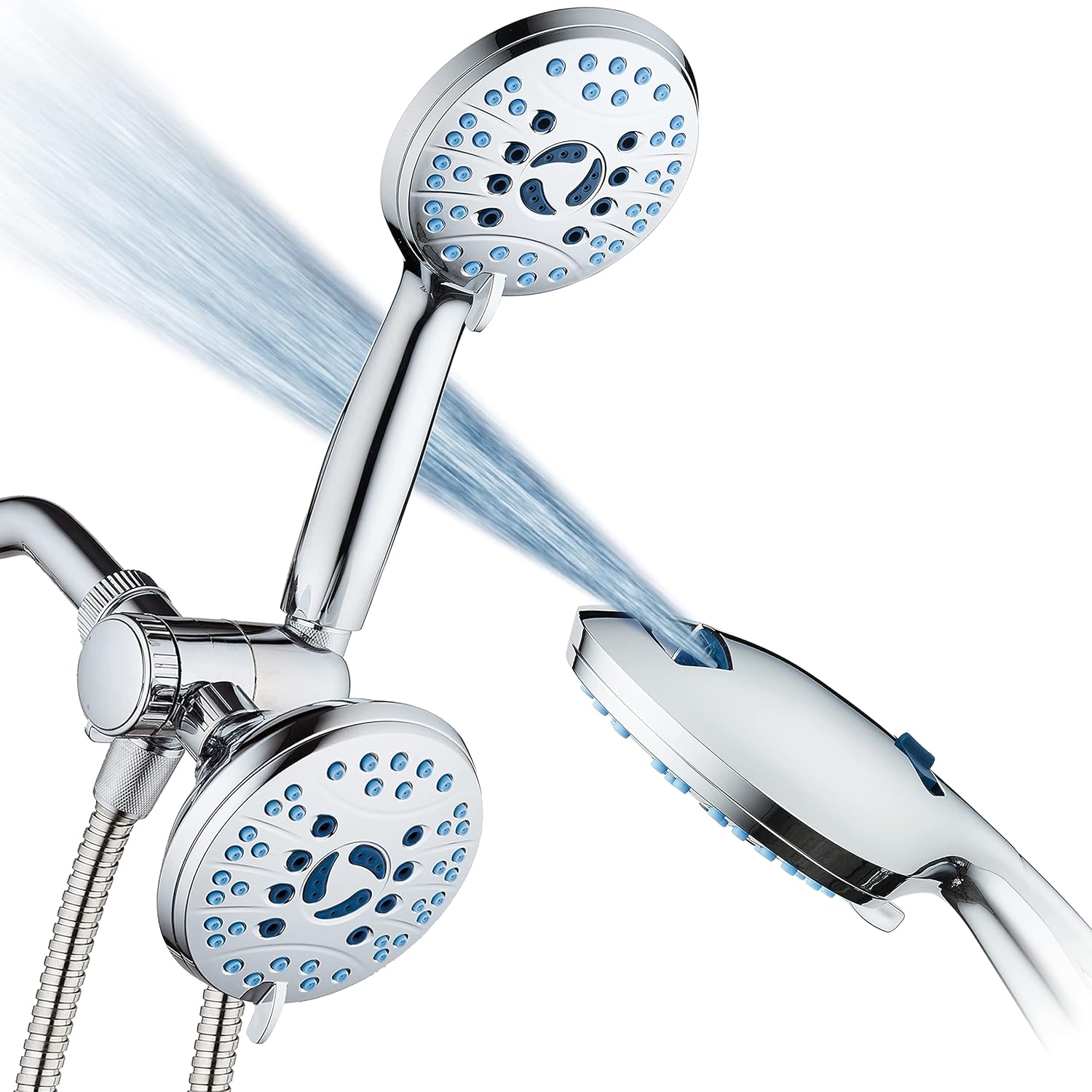 AquaCare As-Seen-On-TV High Pressure 48-setting Rain & Handheld 3-way Shower Head Combo - Anti-clog Nozzles/Tub, Tile & Pet Power Wash/Extra Long 6 ft. Hose/All Chrome Finish - Image 1