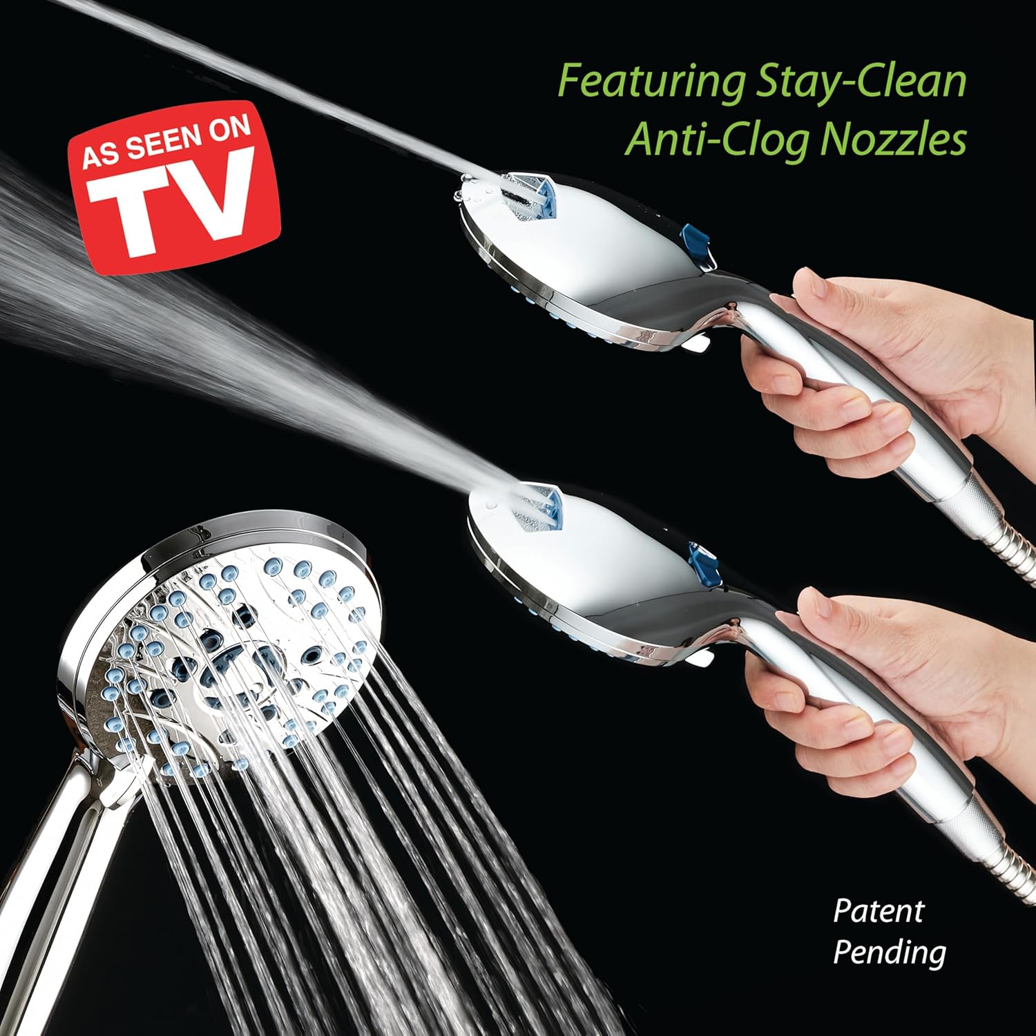 AquaCare As-Seen-On-TV High Pressure 48-setting Rain & Handheld 3-way Shower Head Combo - Anti-clog Nozzles/Tub, Tile & Pet Power Wash/Extra Long 6 ft. Hose/All Chrome Finish - Image 3