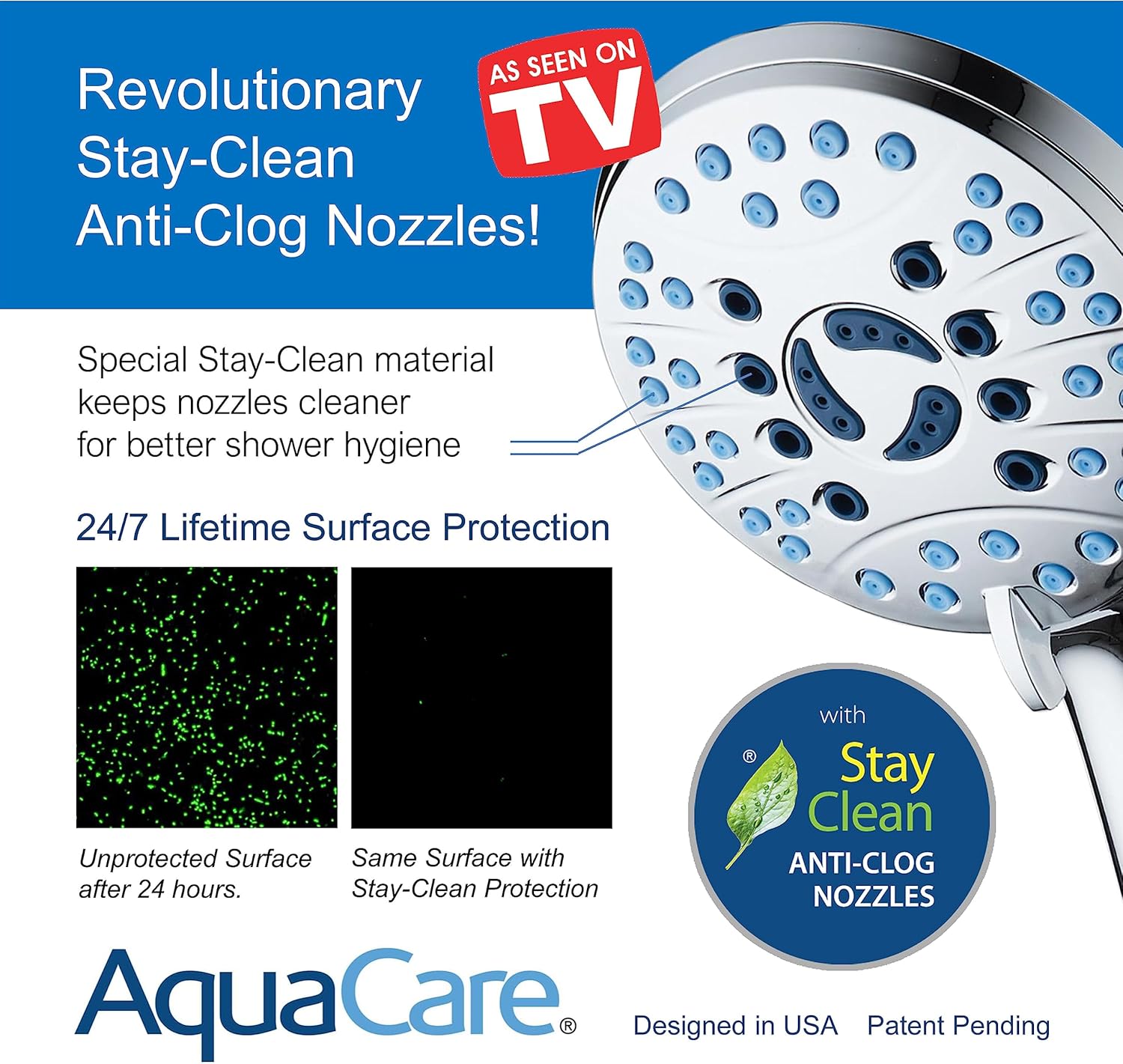 AquaCare As-Seen-On-TV High Pressure 48-setting Rain & Handheld 3-way Shower Head Combo - Anti-clog Nozzles/Tub, Tile & Pet Power Wash/Extra Long 6 ft. Hose/All Chrome Finish - Image 5